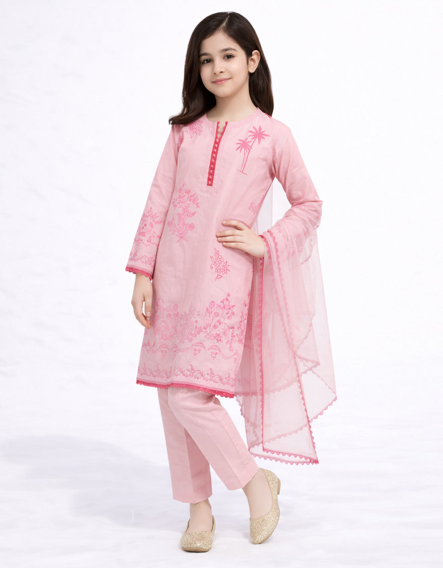 PINK LAWN PRINTED STITCHED 3PC