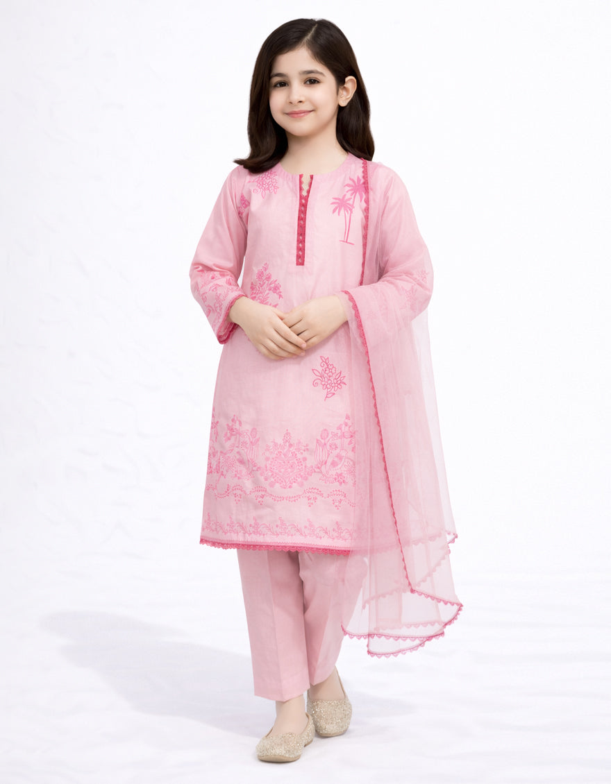 PINK LAWN PRINTED STITCHED 3PC