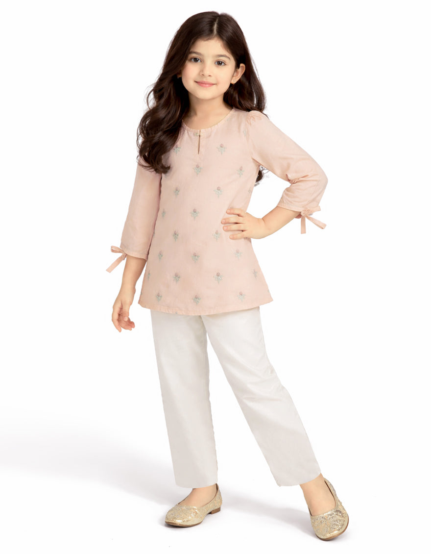 PEACH LAWN EMBROIDERED KURTA