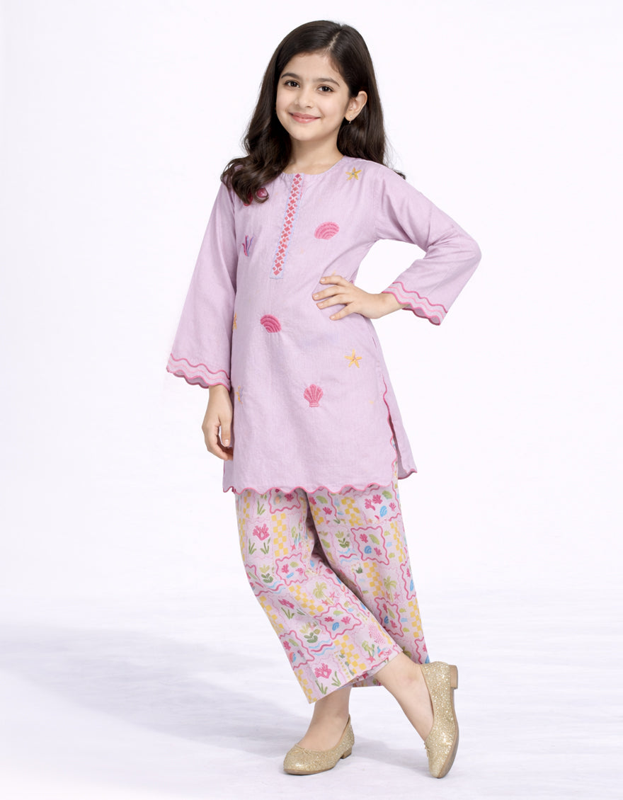 LILAC LAWN EMBROIDERED STITCHED 2PC
