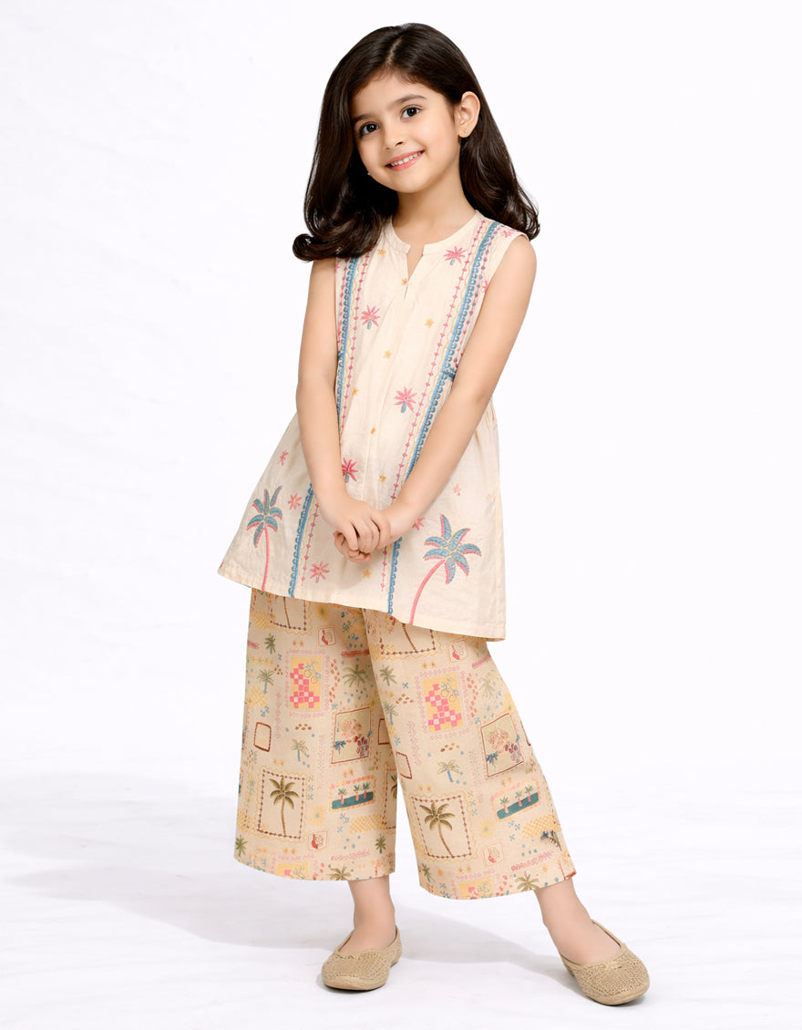 BEIGE LAWN EMBROIDERED STITCHED 2PC