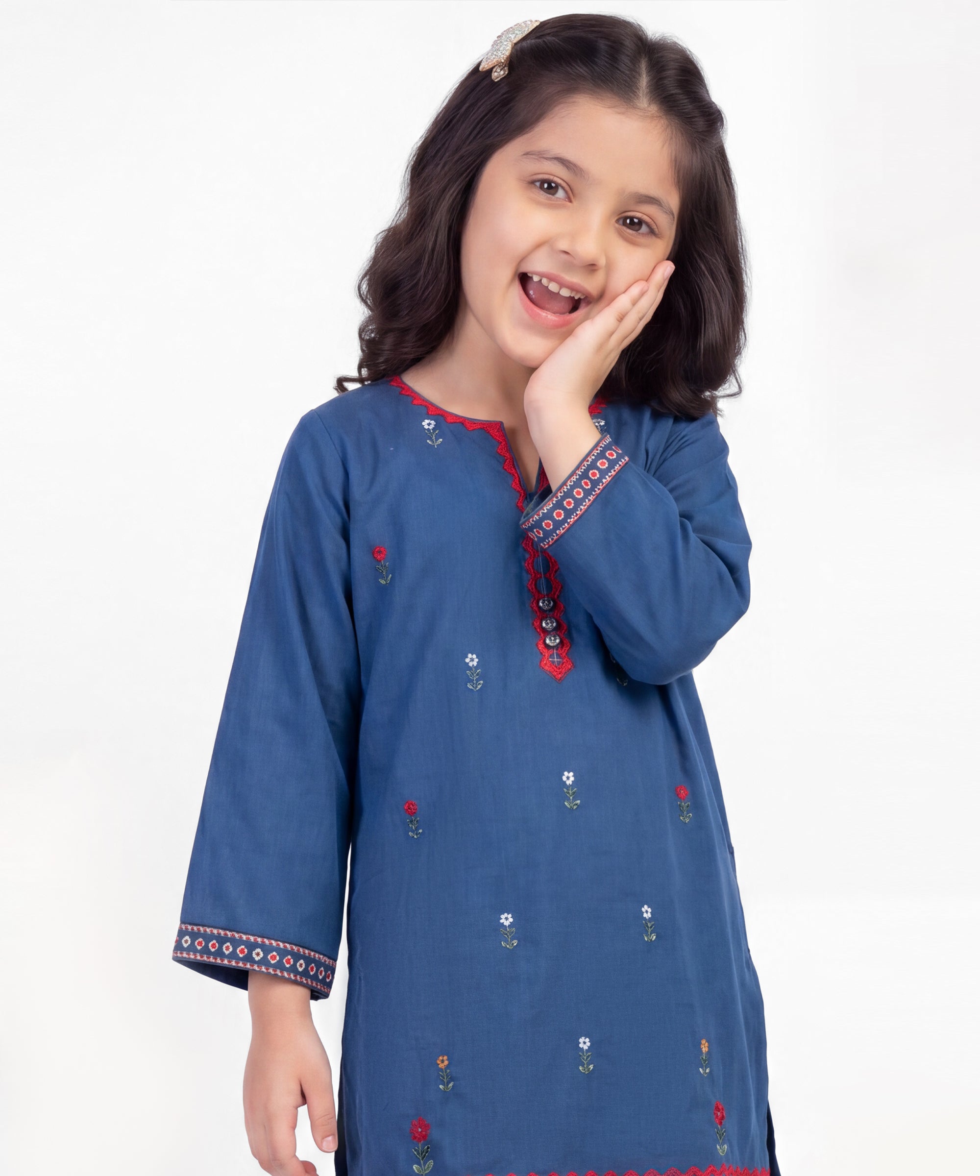 Blue Cotton Silk Embroidered Stitched 2Pc