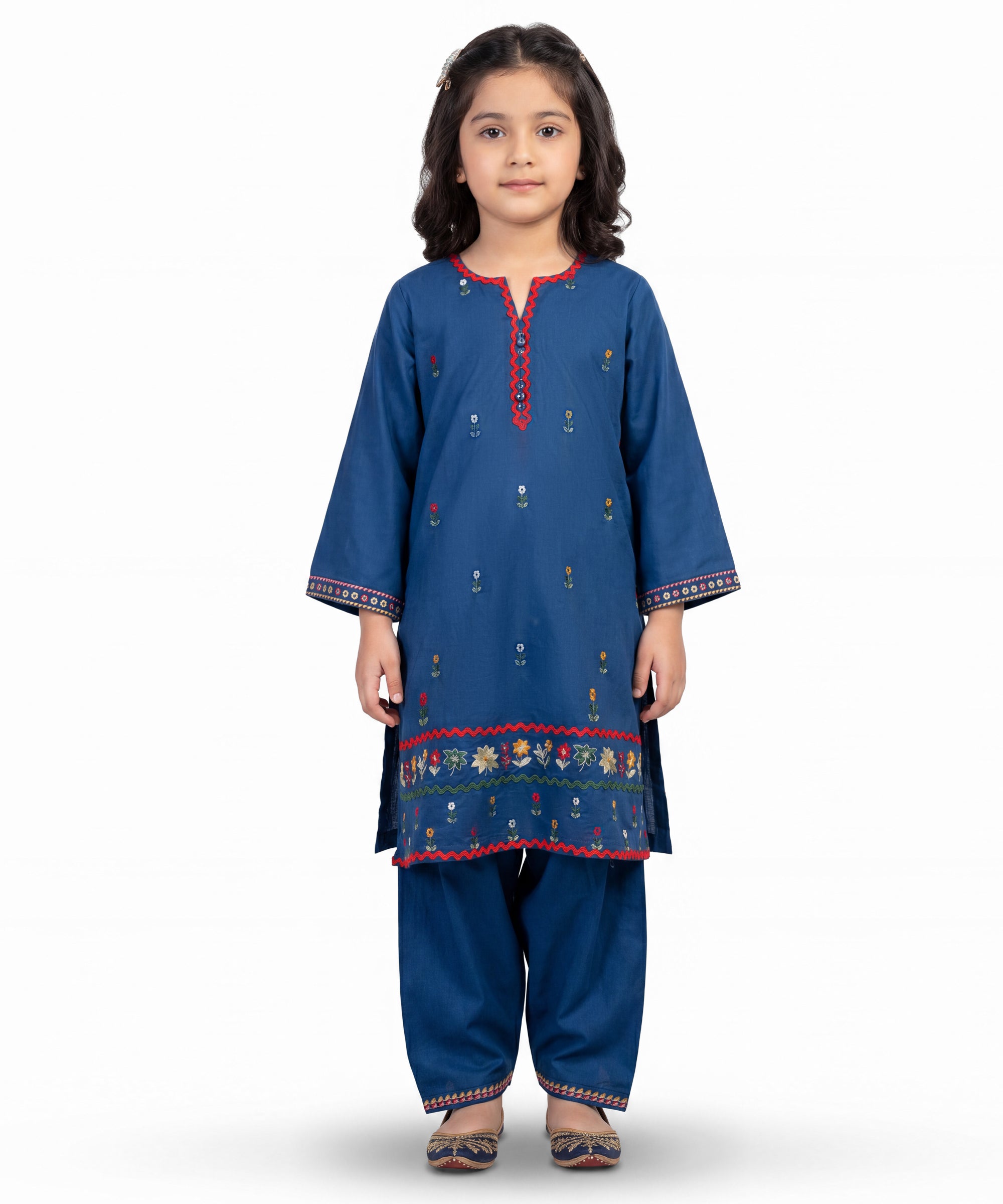 Blue Cotton Silk Embroidered Stitched 2Pc