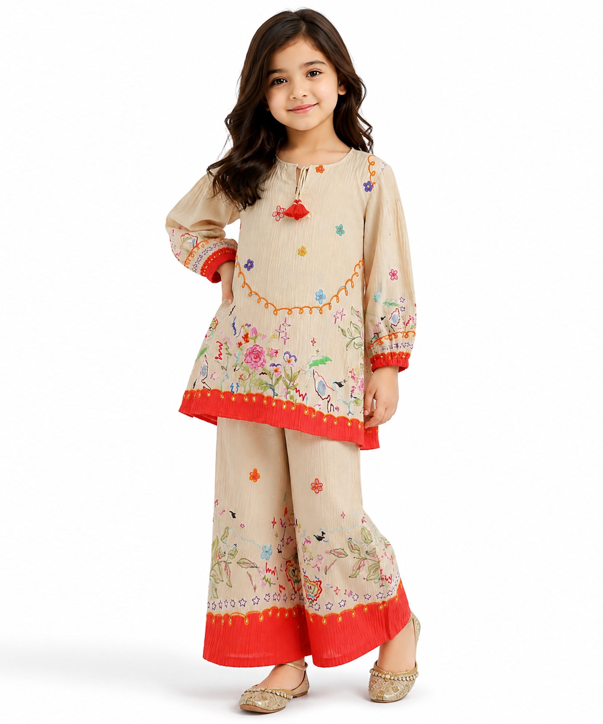 Cream Digital Printed Seer cker Stitched 2Pc