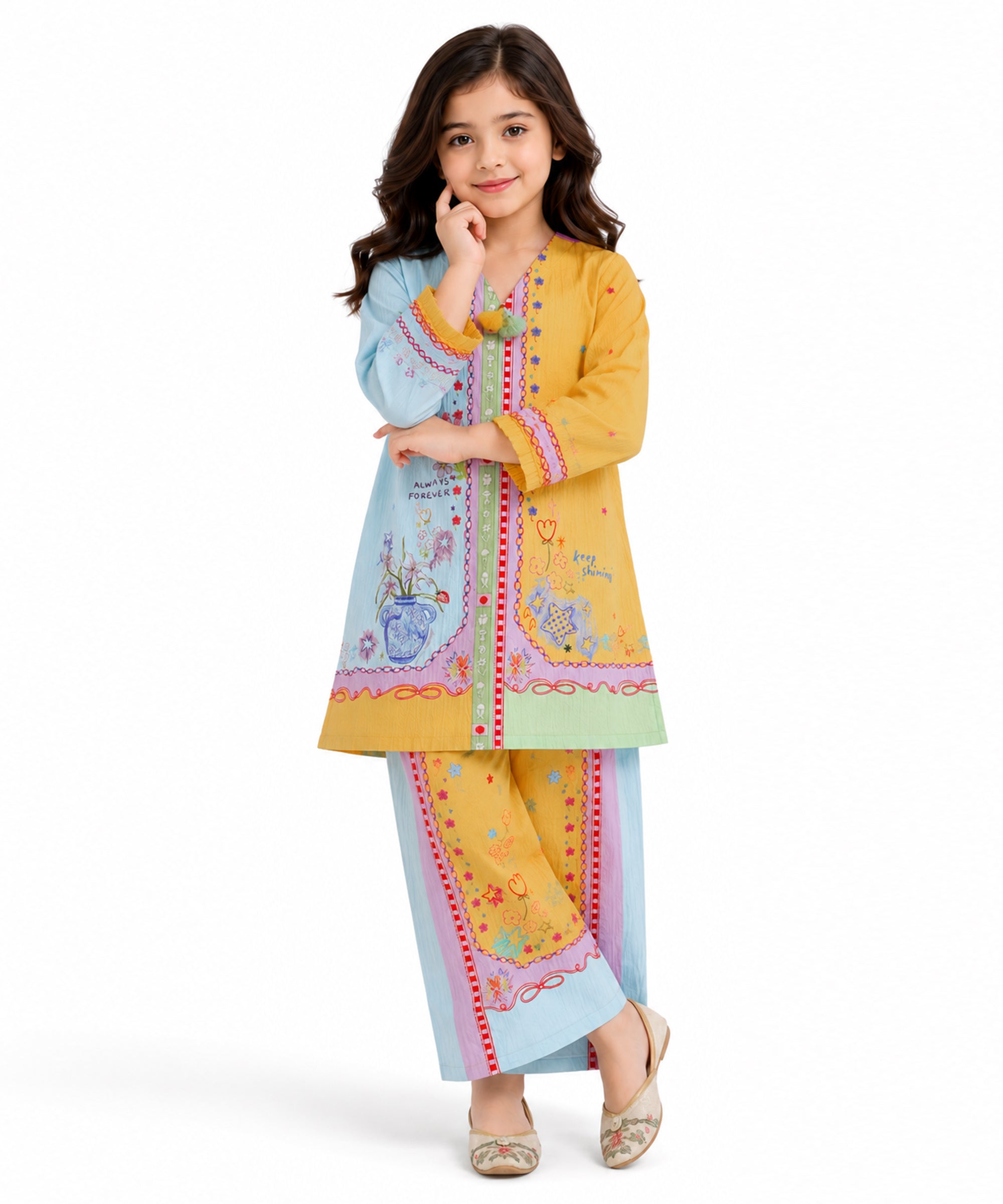 Multicolor Digital Printed Seersucker Stitched 2Pc