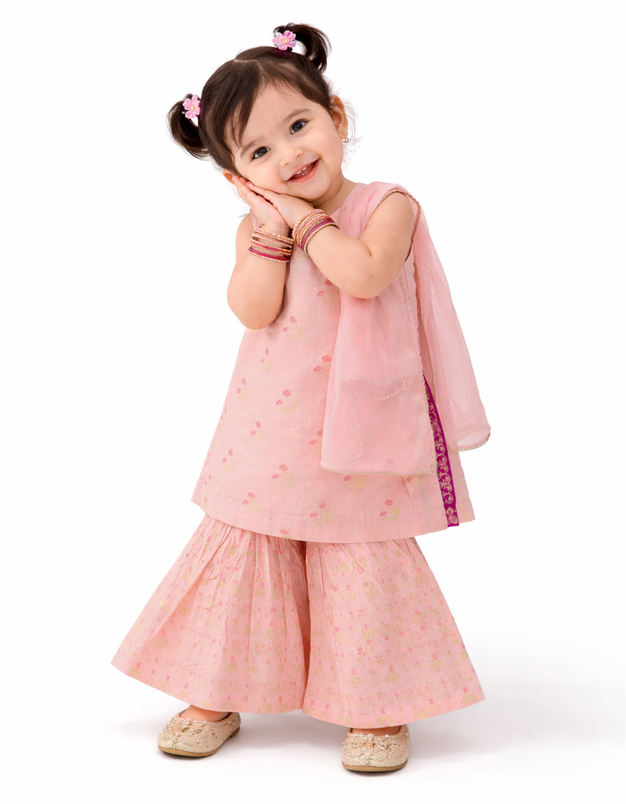 PEACH RAW SILK EMBROIDERED STITCHED 3PC