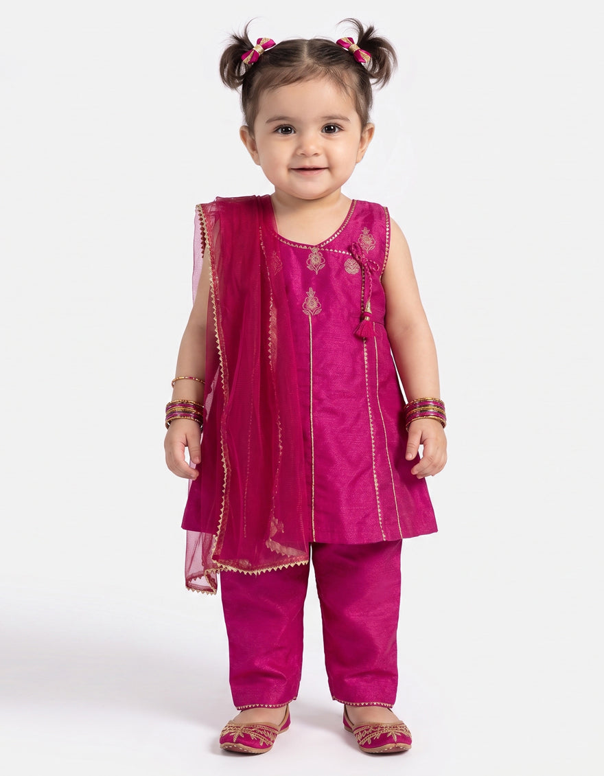 PINK RAW SILK EMBROIDERED STITCHED 3PC