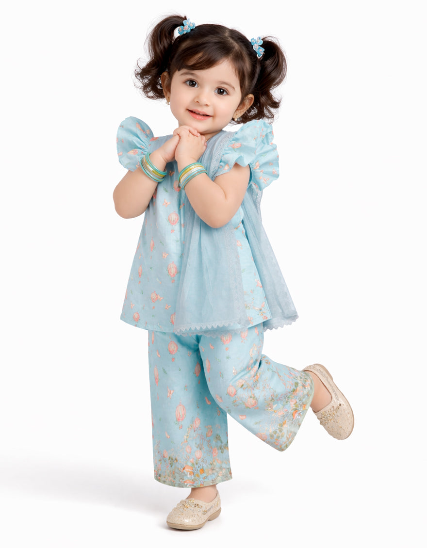 SKY BLUE LAWN DIGITAL PRINTED STITCHED 3PC
