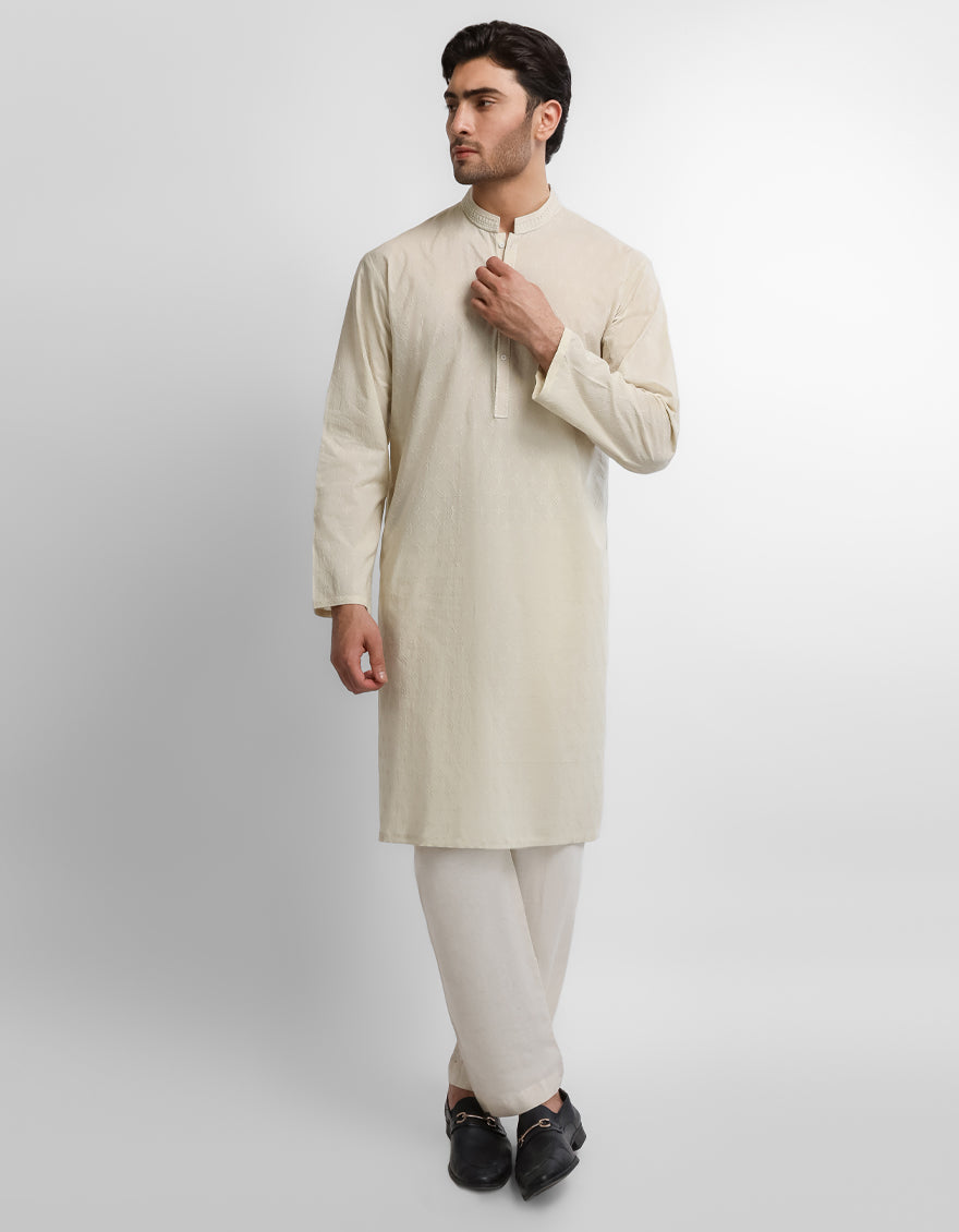 Cream Cotton Formal Kurta