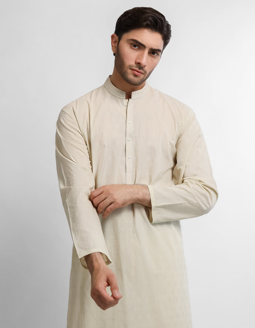 Cream Cotton Formal Kurta
