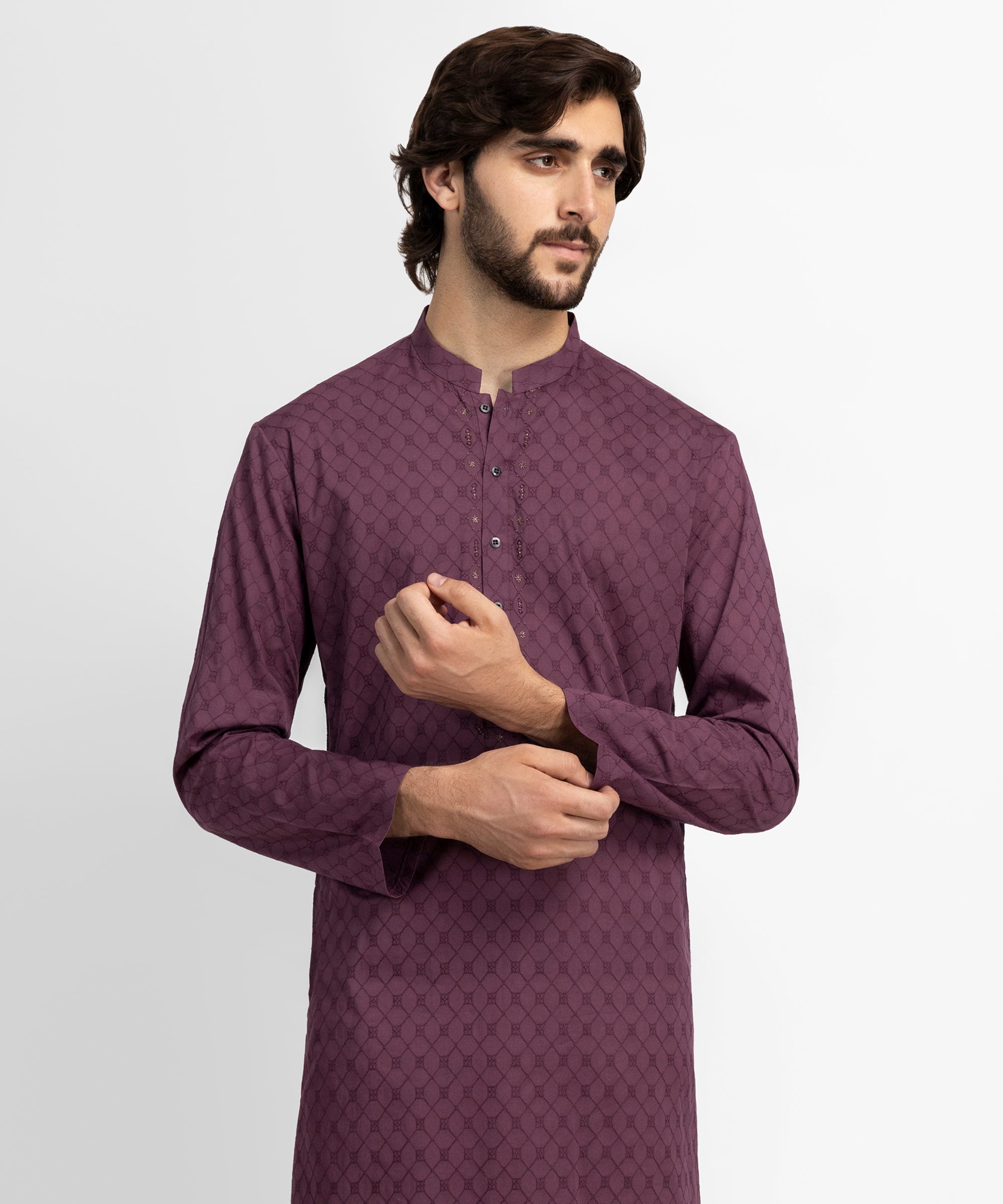 Purple Cotton Formal Schiffli Kurta