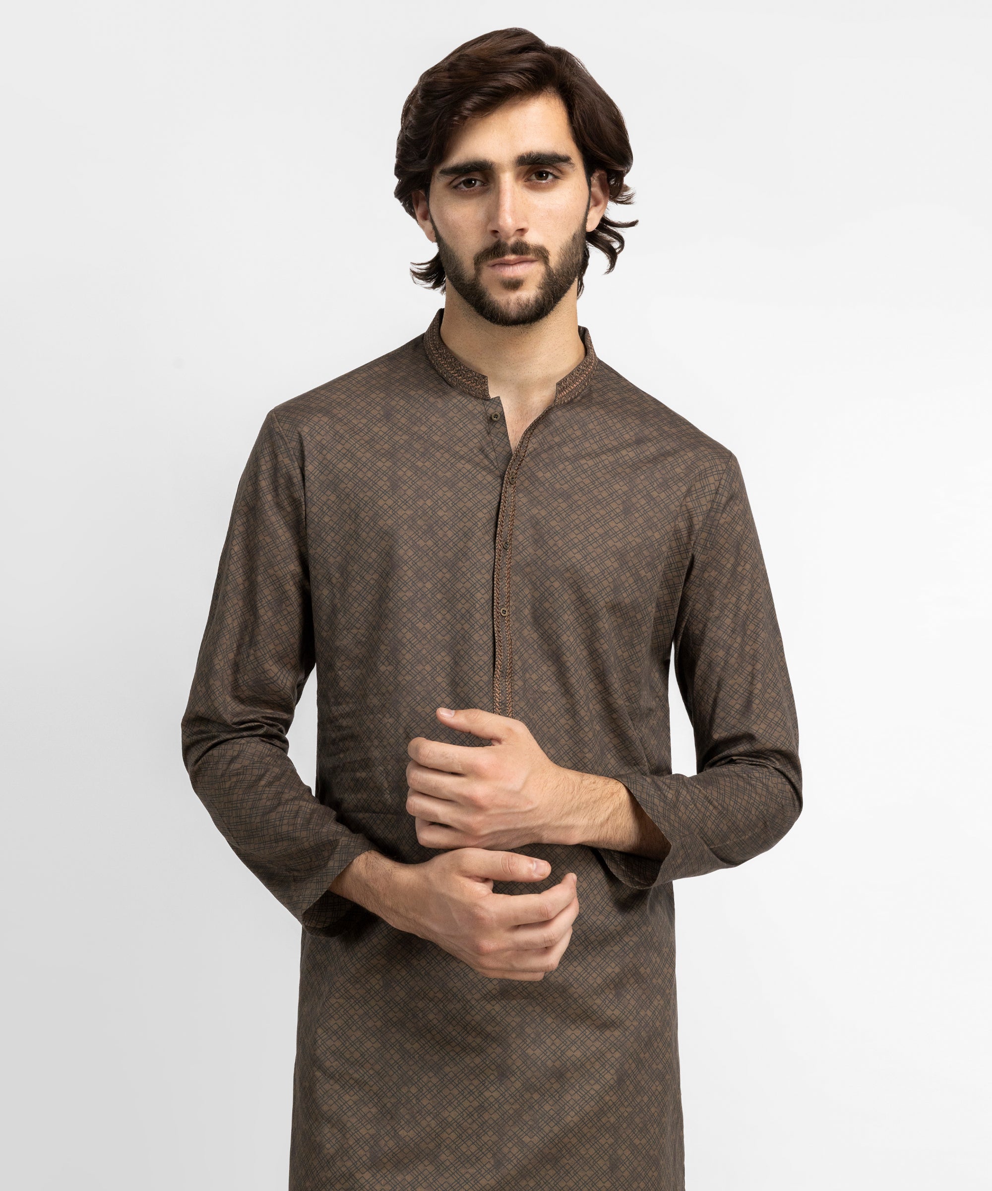 Brown Cotton Semi-Formal Kurta