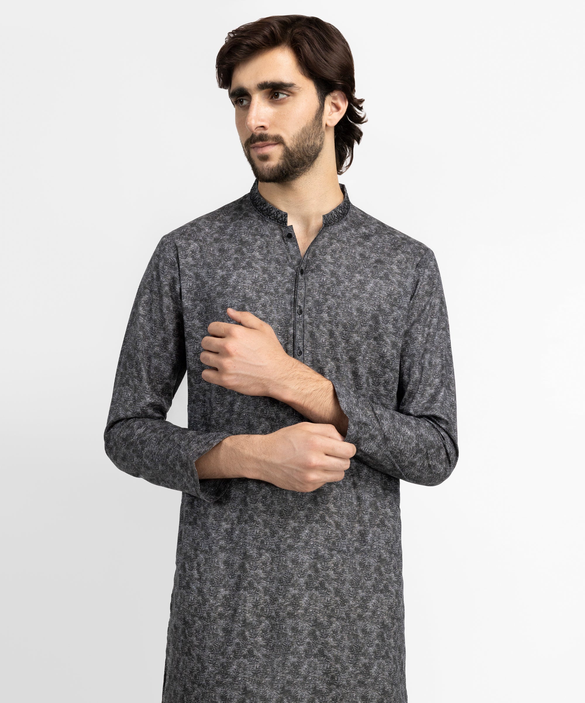 Grey Cotton Semi-Formal Kurta