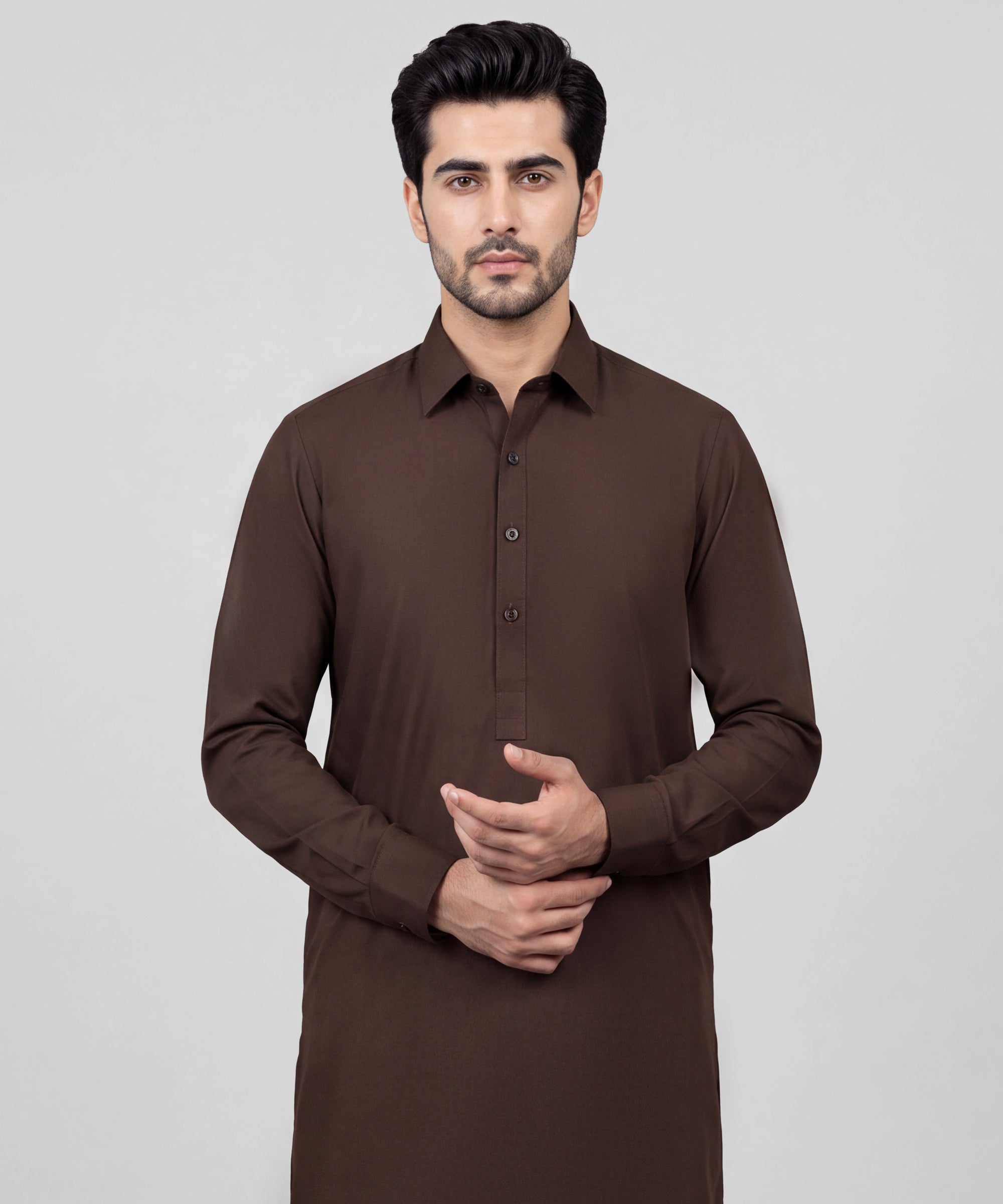Brown Plain Kurta Trousers