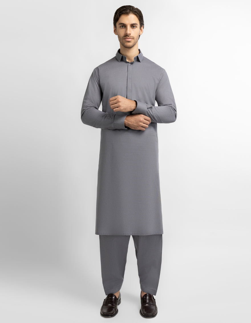 GREY COTTON PLAIN KAMEEZ SHALWAR