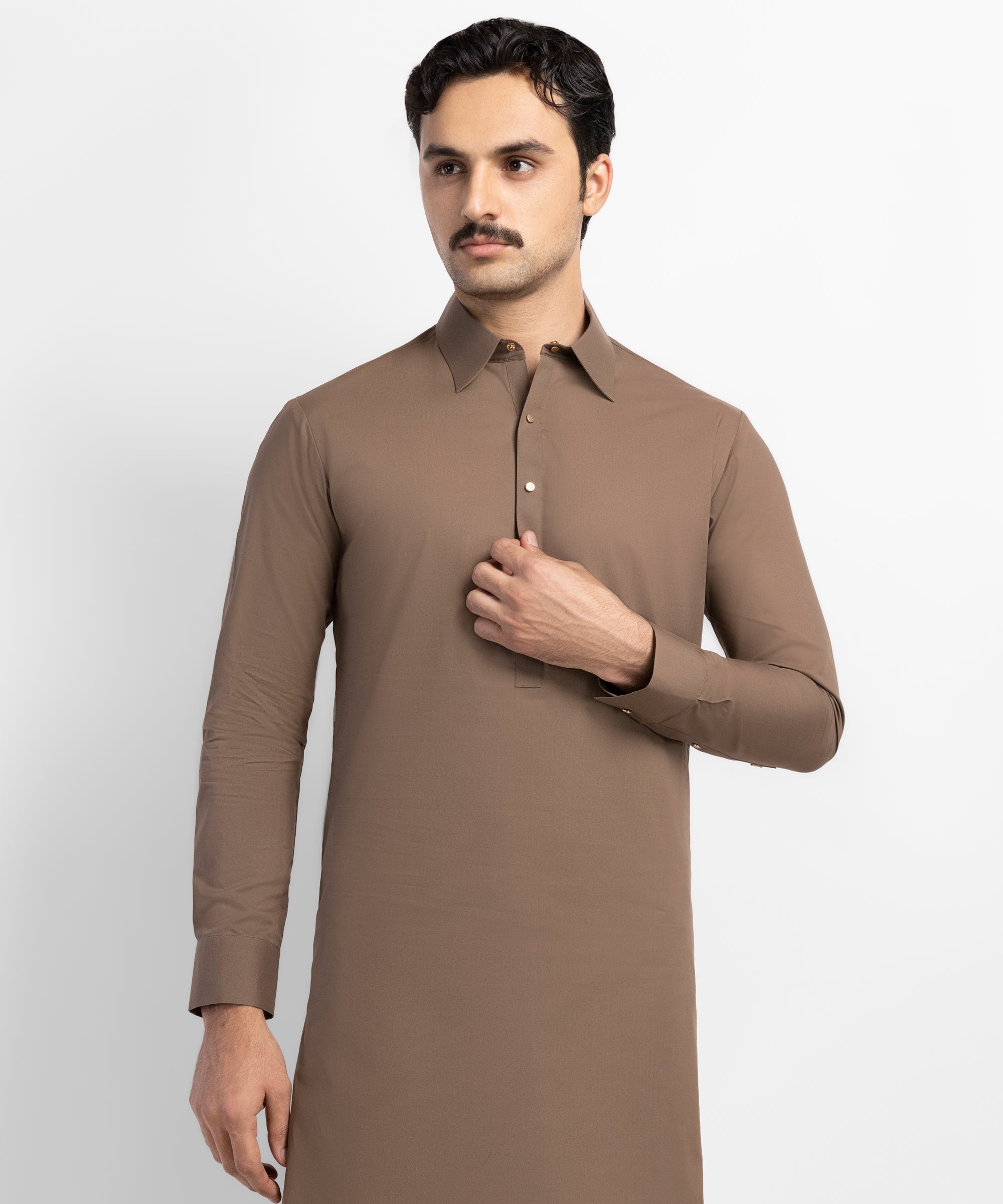 Brown Cotton Plain Kameez Shalwar
