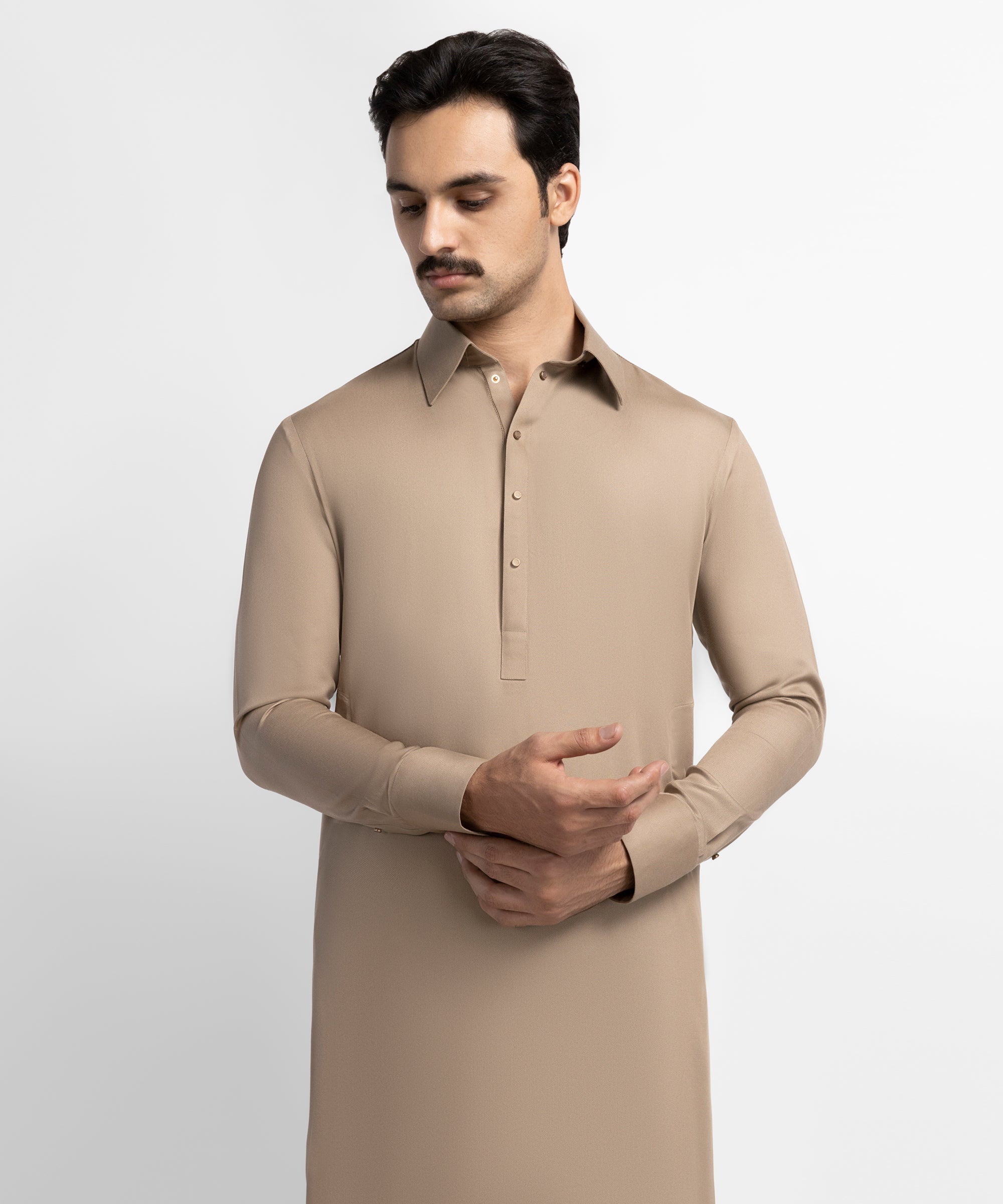 Beige Plain Kameez Shalwar