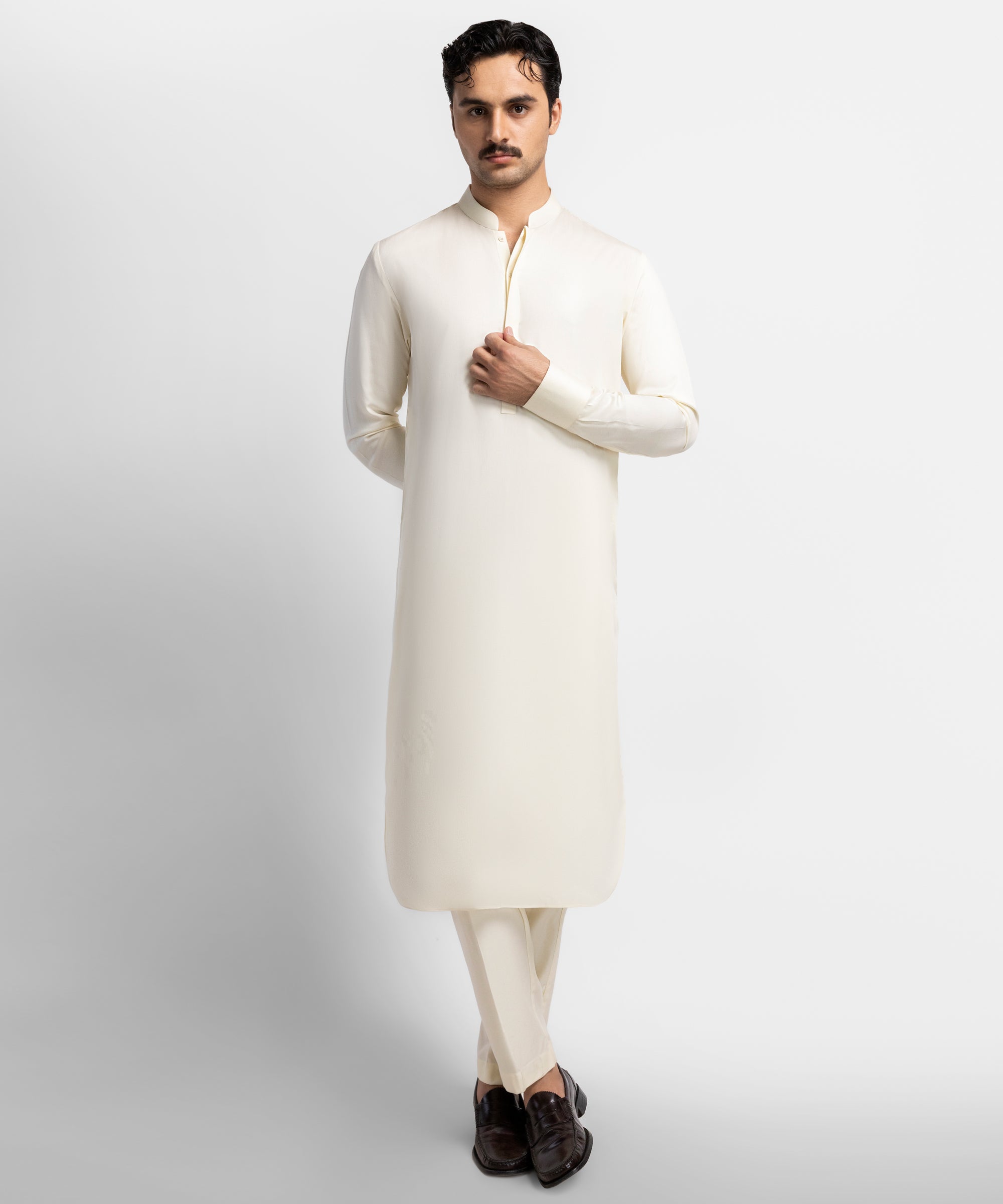 Cream Plain Kameez Shalwar