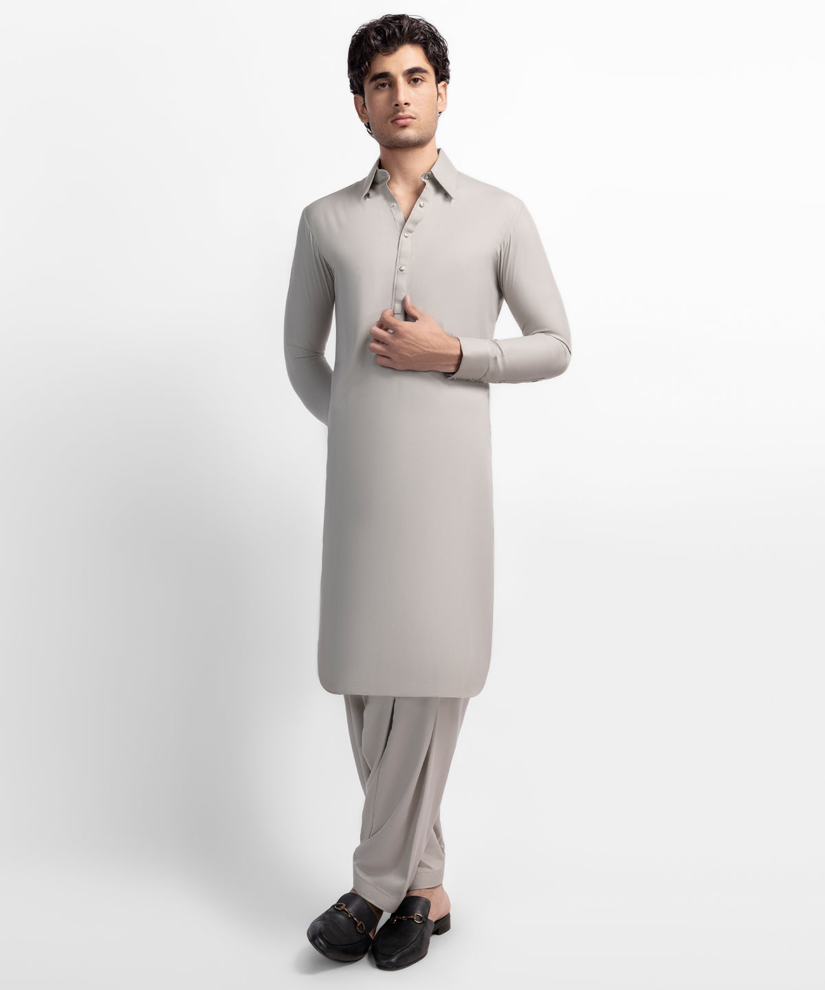 Ash Grey Formal Kameez Shalwar