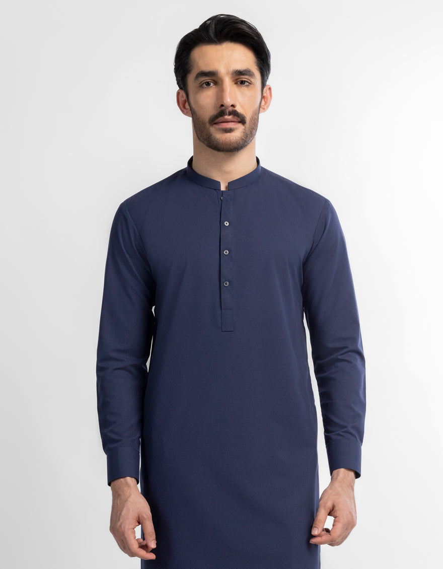 Navy Blue Plain Kameez Shalwar