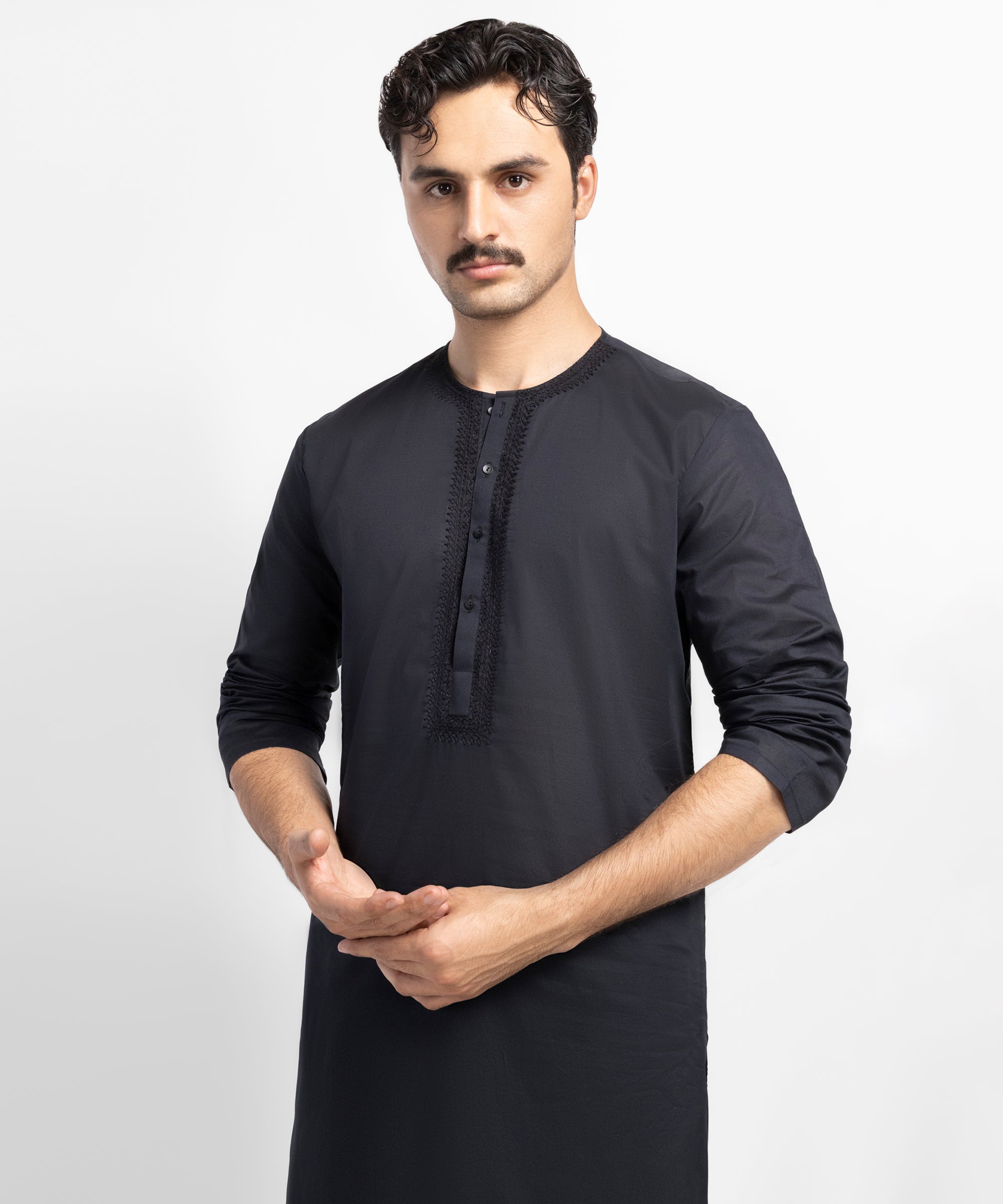 BLACK COTTON SEMI-FORMAL KAMEEZ SHALWAR