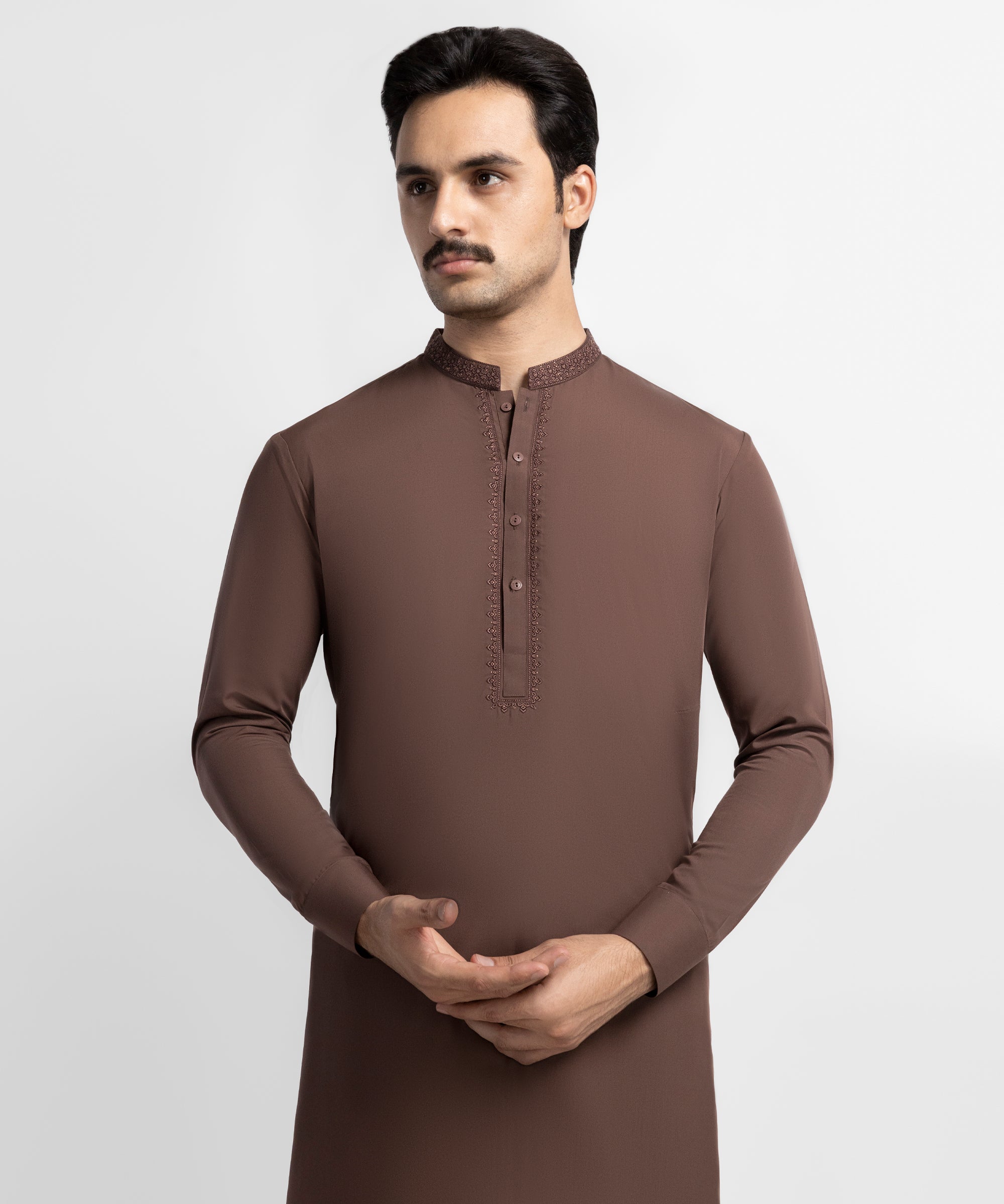 Brown Semi-Formal Kameez Shalwar