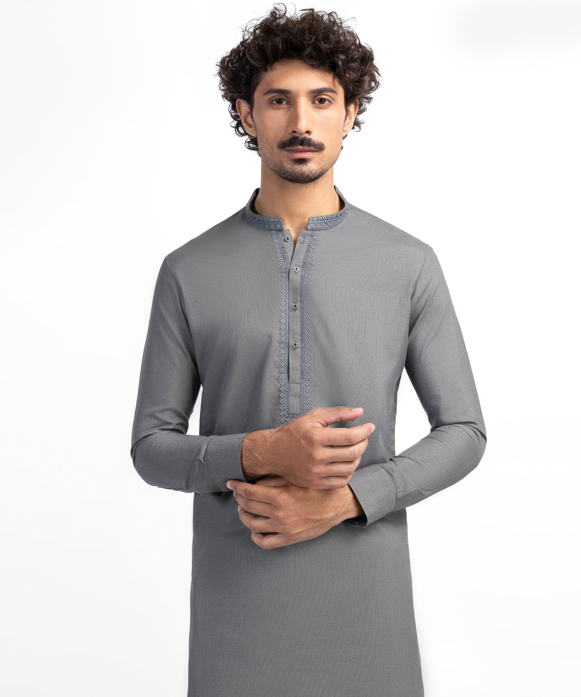 Cement Grey Semi-Formal Kameez Shalwar
