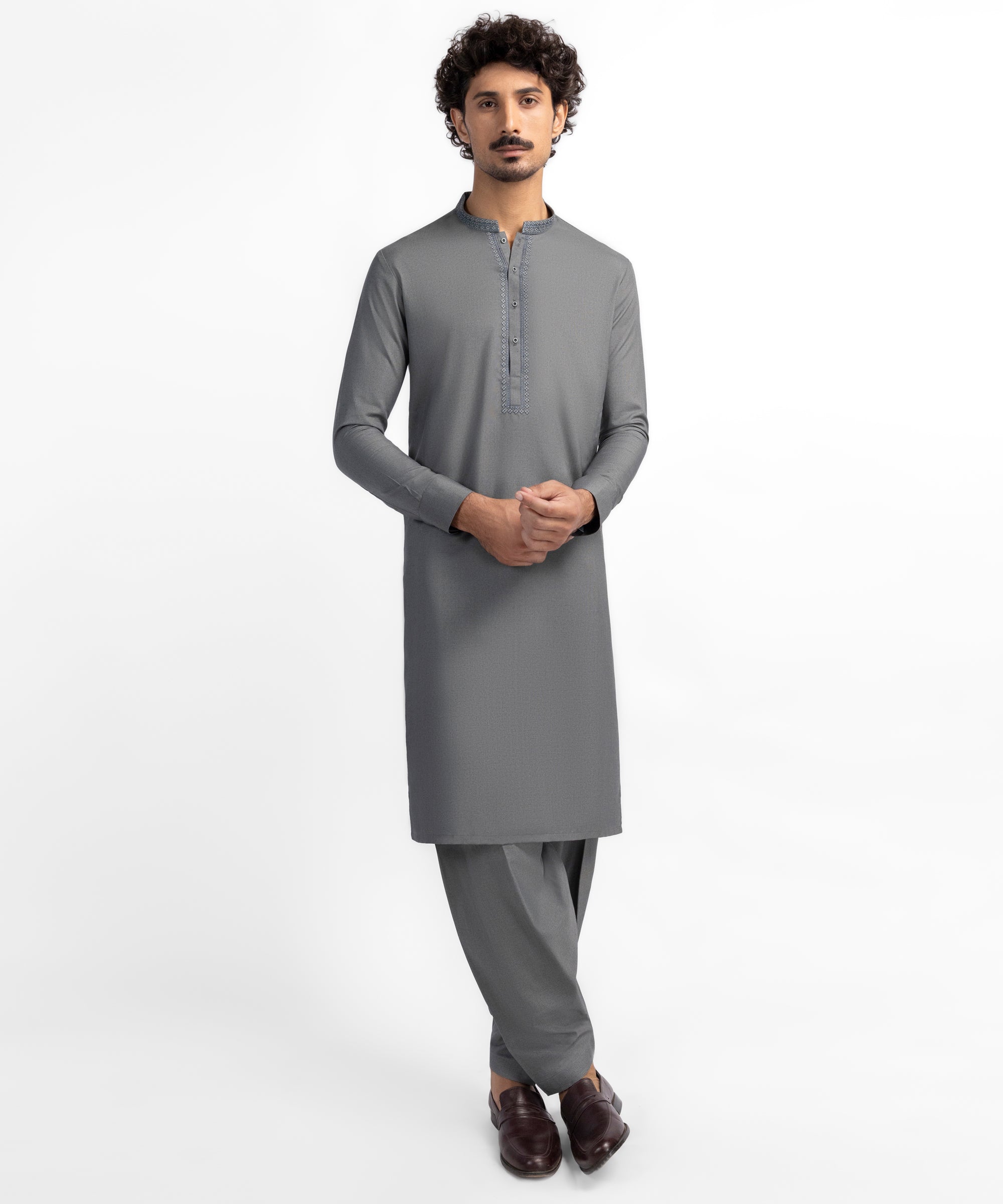 Cement Grey Semi-Formal Kameez Shalwar