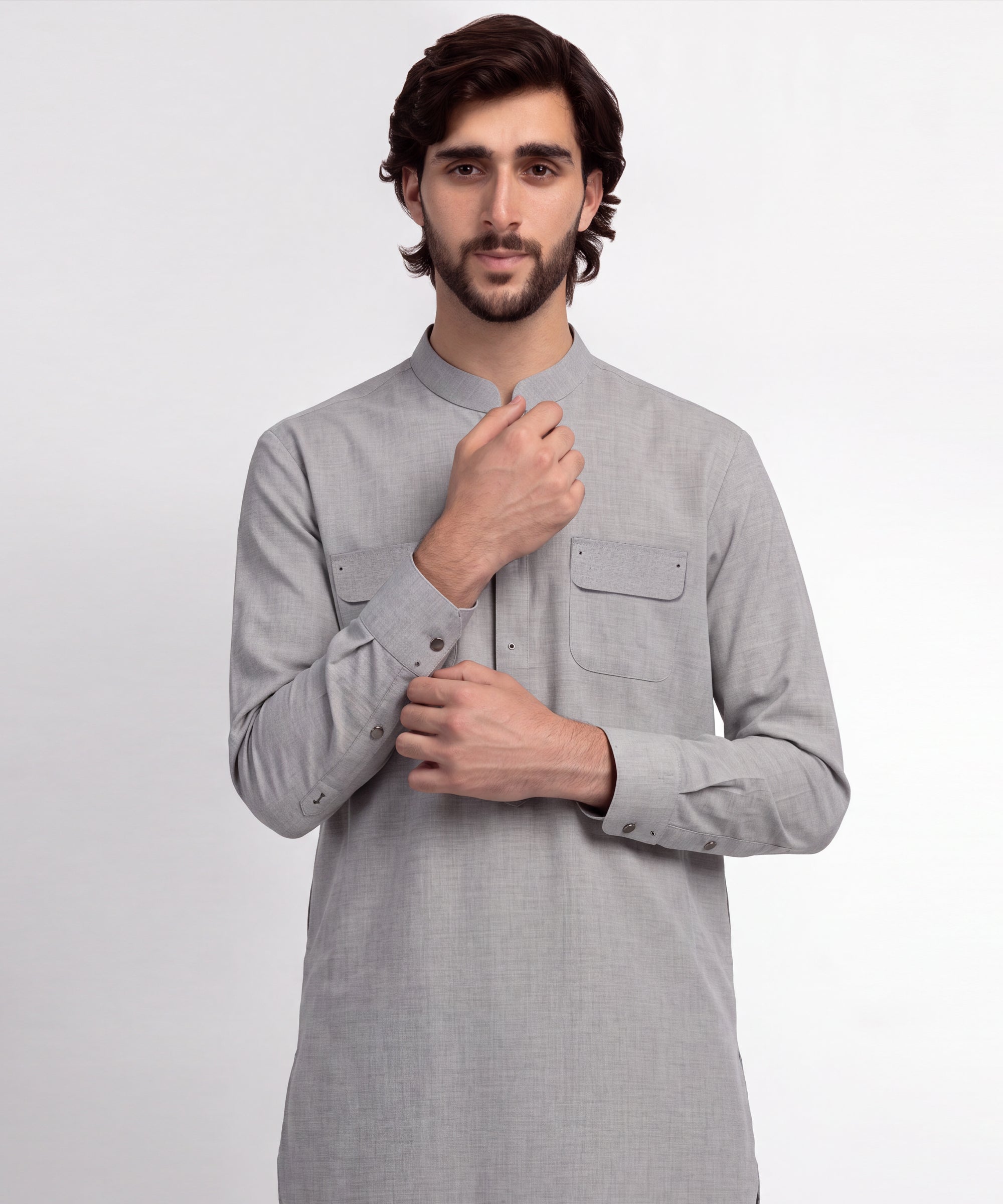 Pearl Grey Casual Short Kurta Trousers