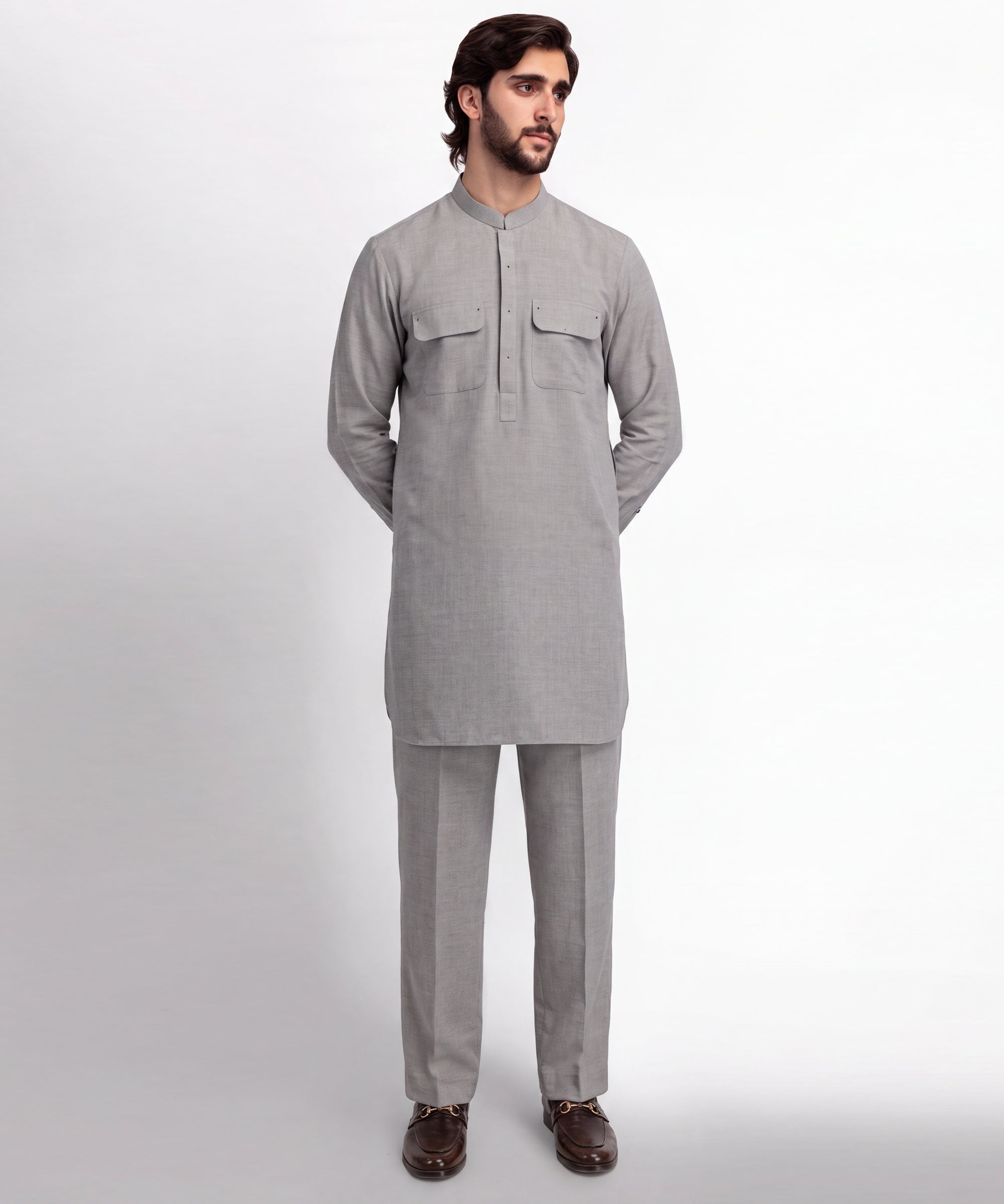 Pearl Grey Casual Short Kurta Trousers