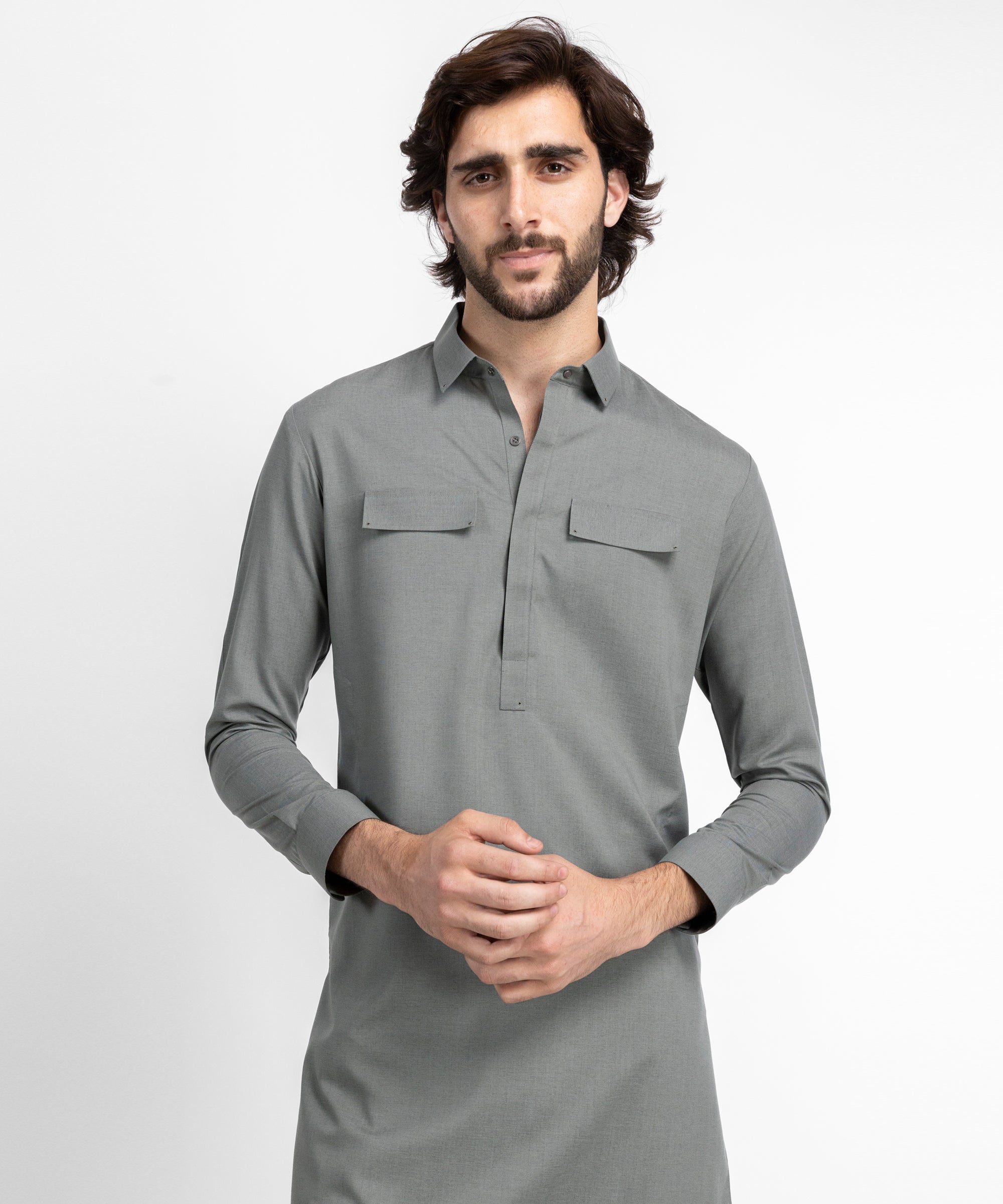 Steel Grey Casual Short Kurta Trousers
