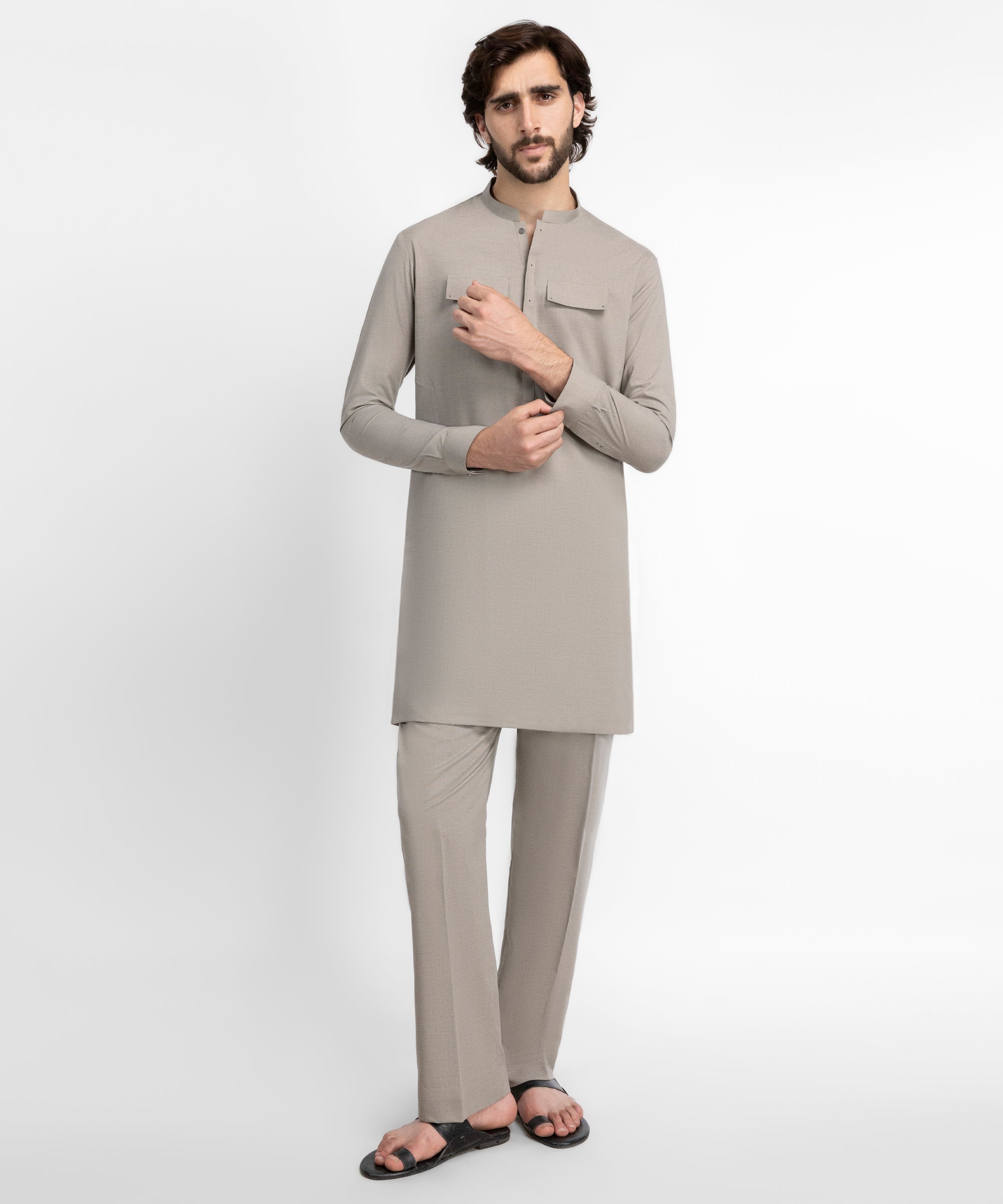 Thunder Grey Casual Short Kurta Trousers