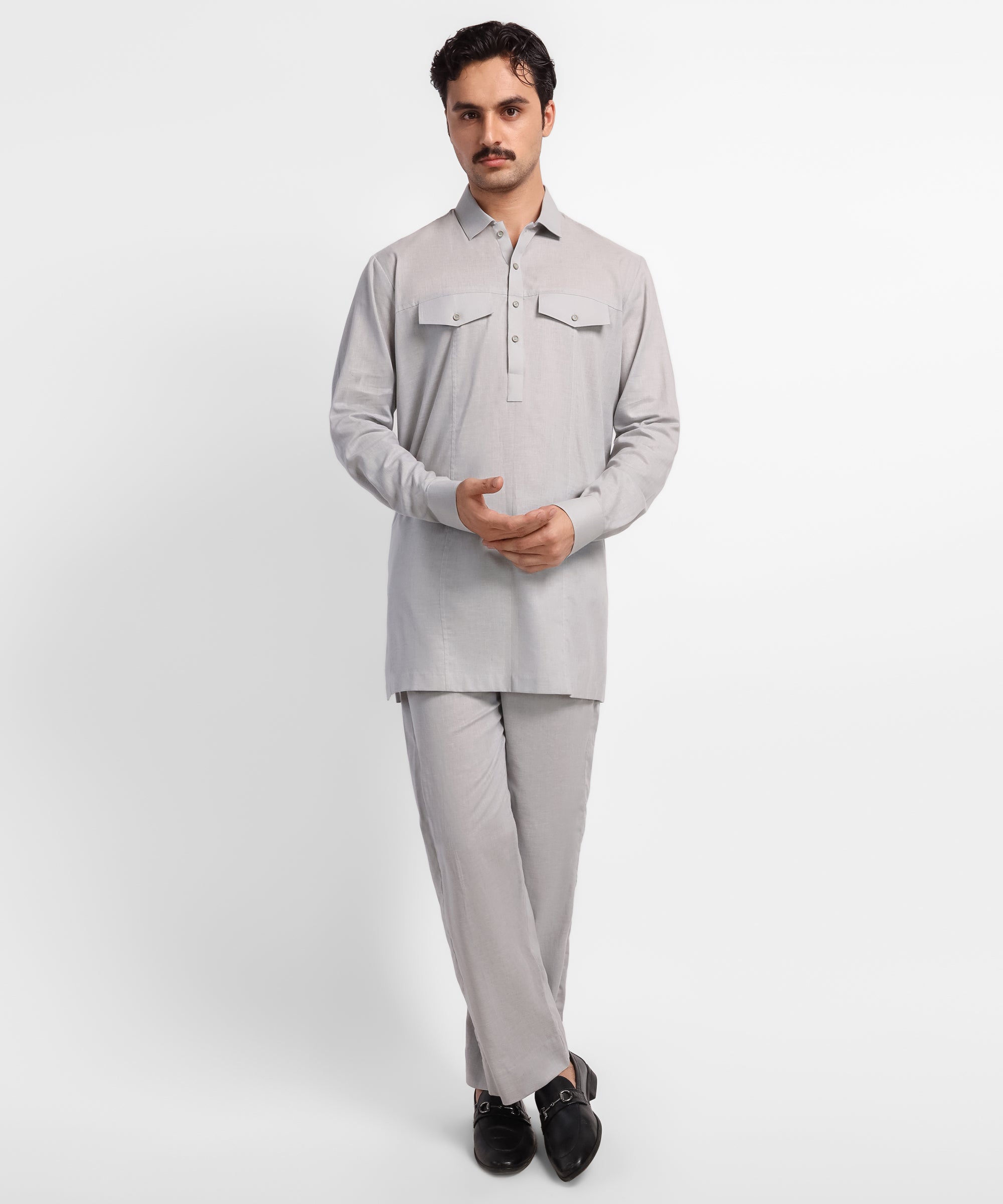 Light Grey Casual Short Kurta Trousers