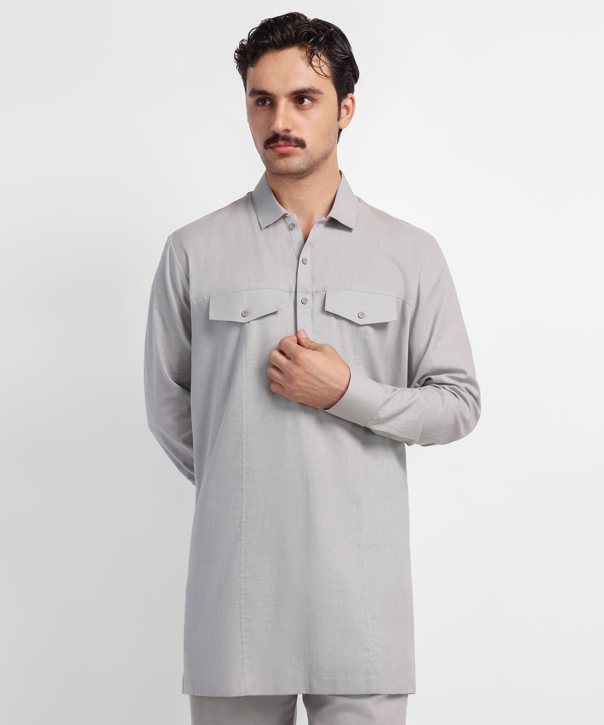 Light Grey Casual Short Kurta Trousers