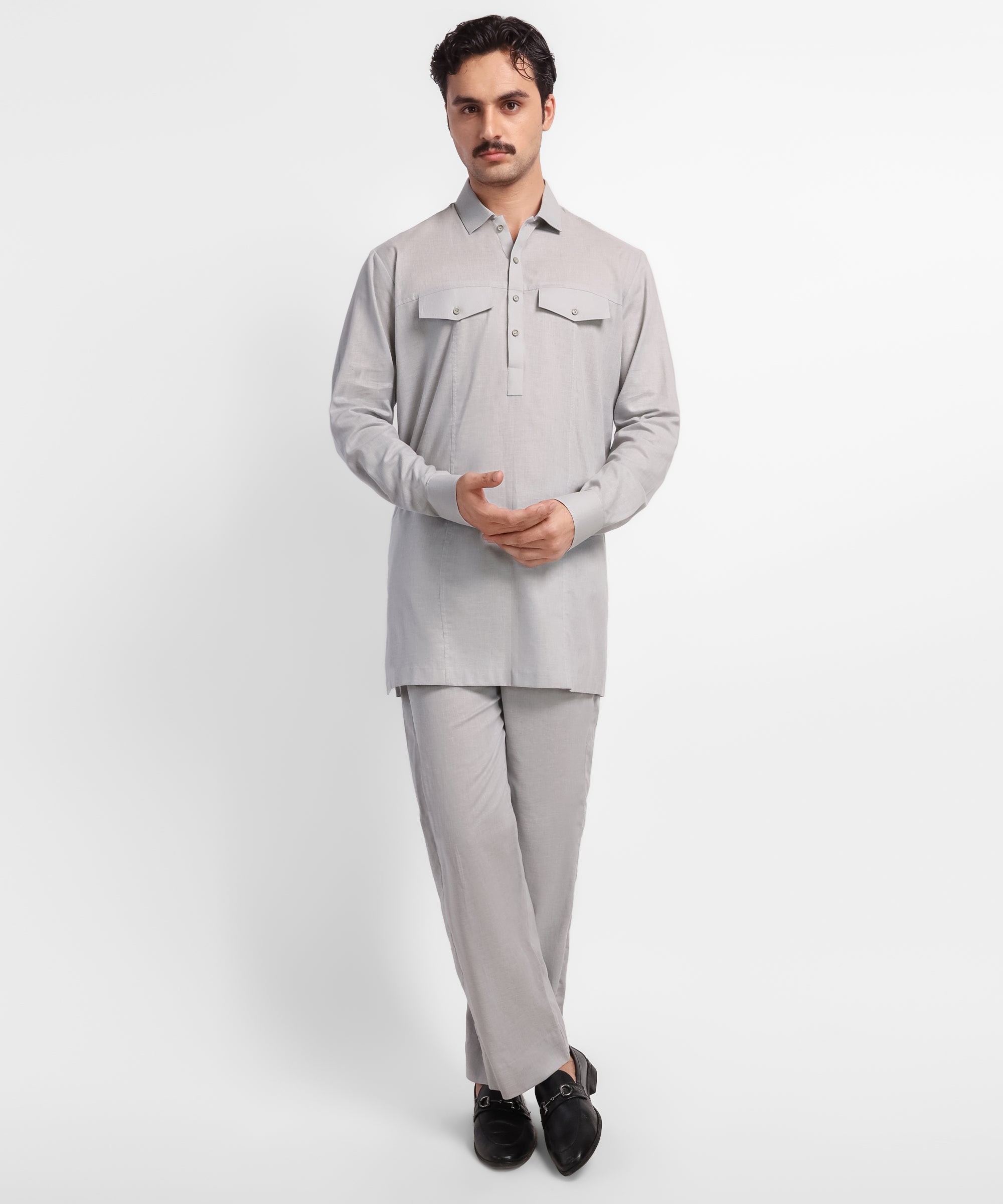 Light Grey Casual Short Kurta Trousers