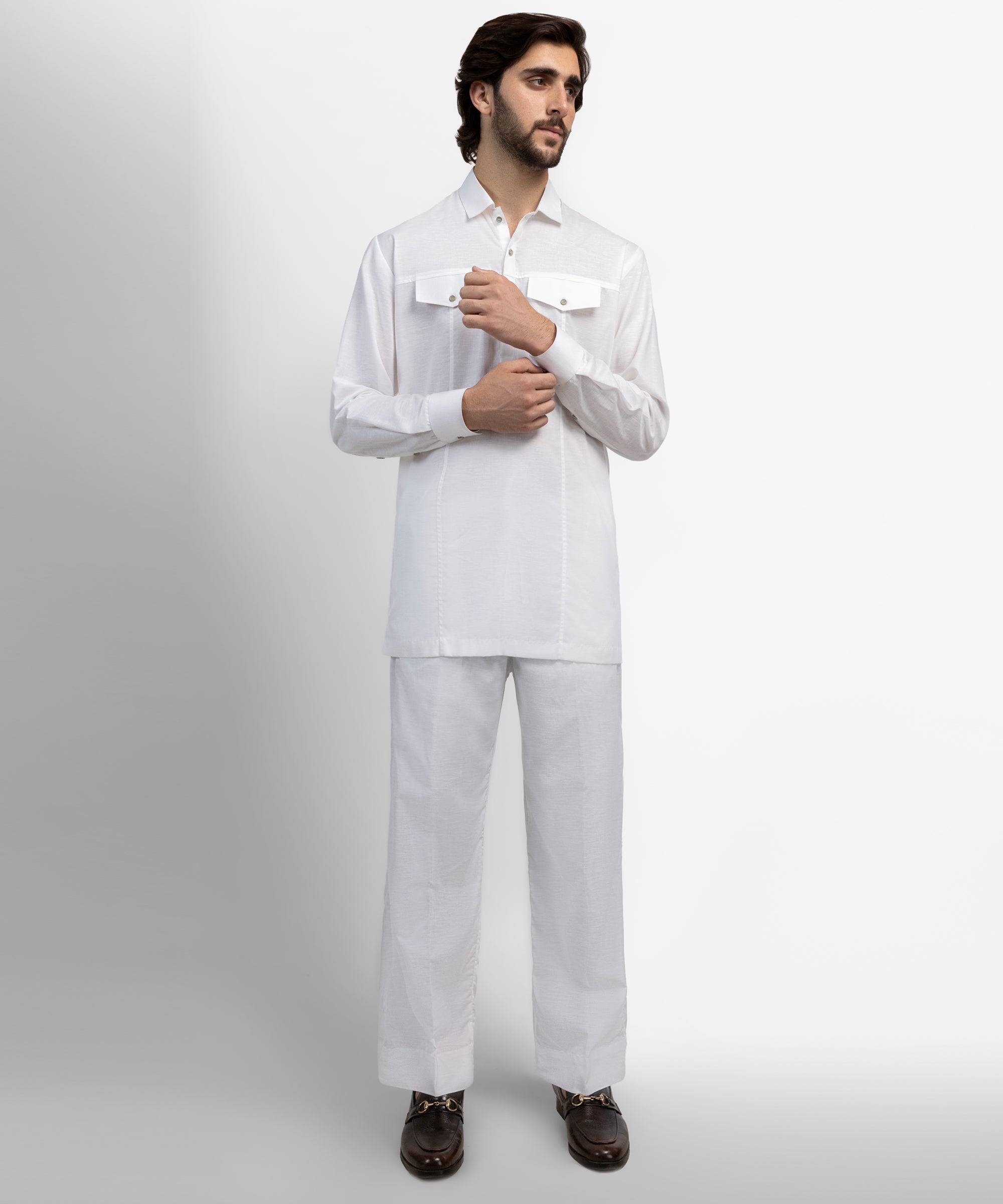 White Casual Short Kurta Trousers