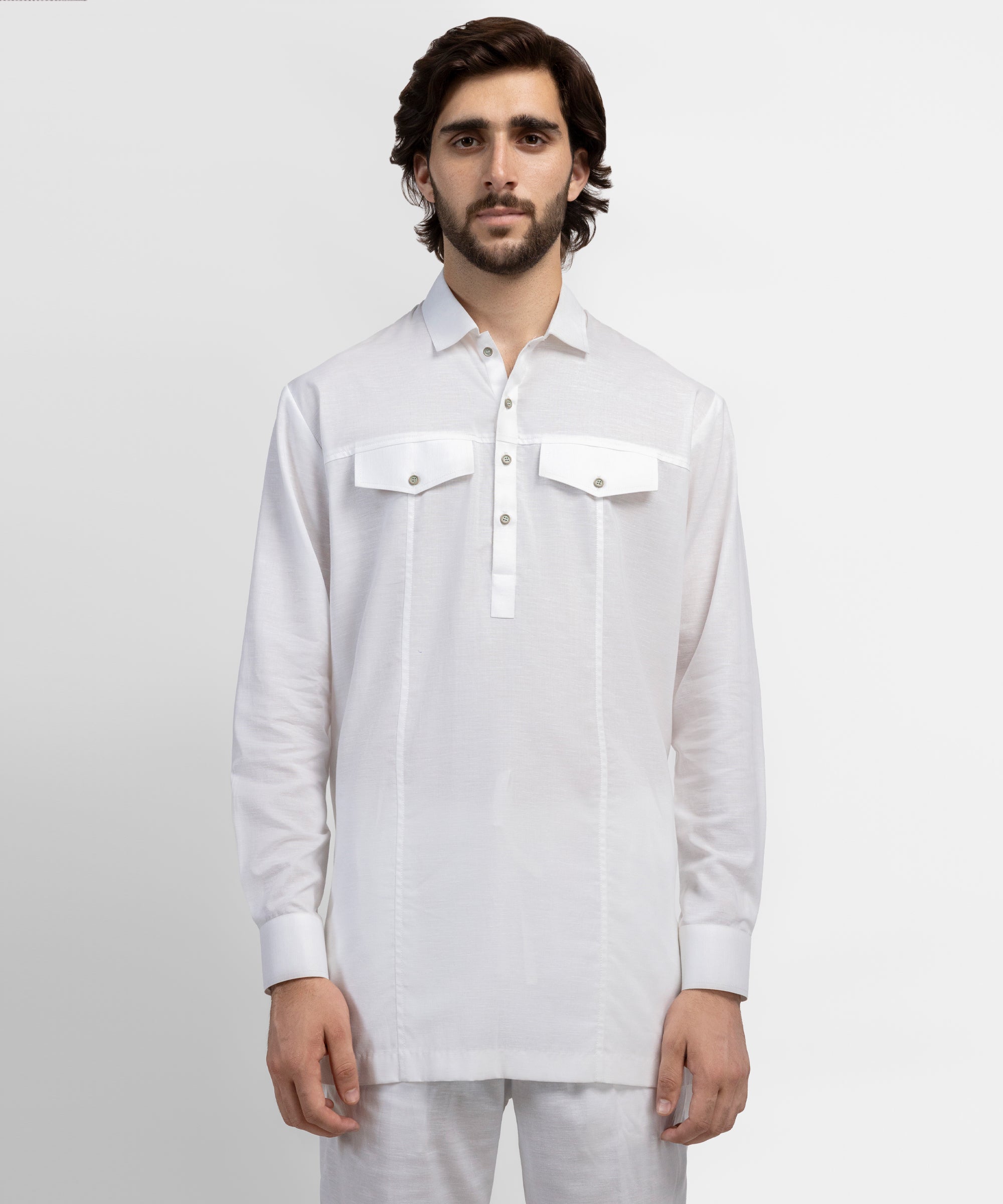 White Casual Short Kurta Trousers
