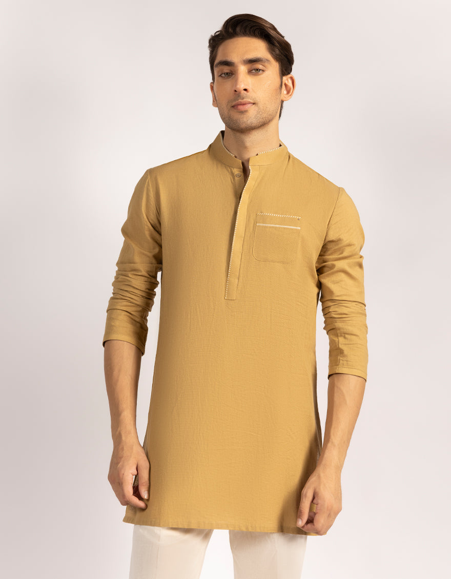 OCHRE COTTON CASUAL THIGH LENGTH KURTA