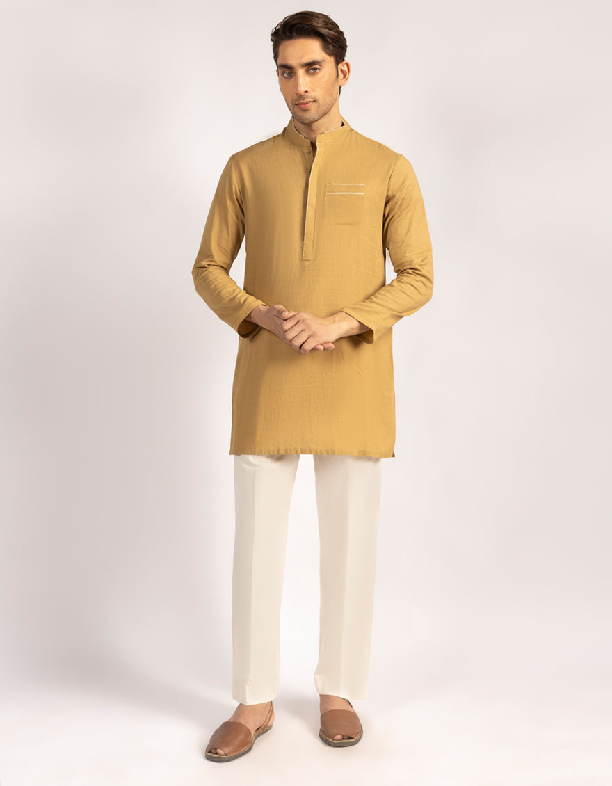 OCHRE COTTON CASUAL THIGH LENGTH KURTA