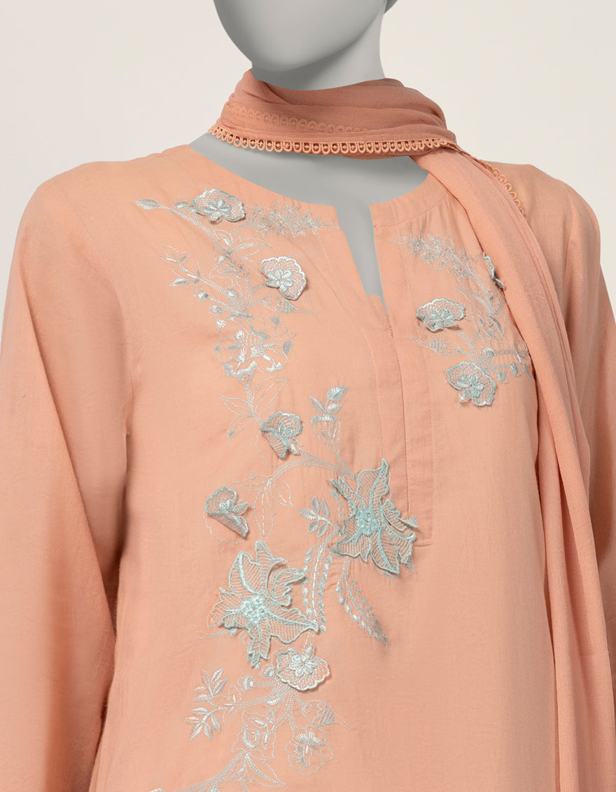 PINK DOBBY EMBROIDERED STITCHED 3PC