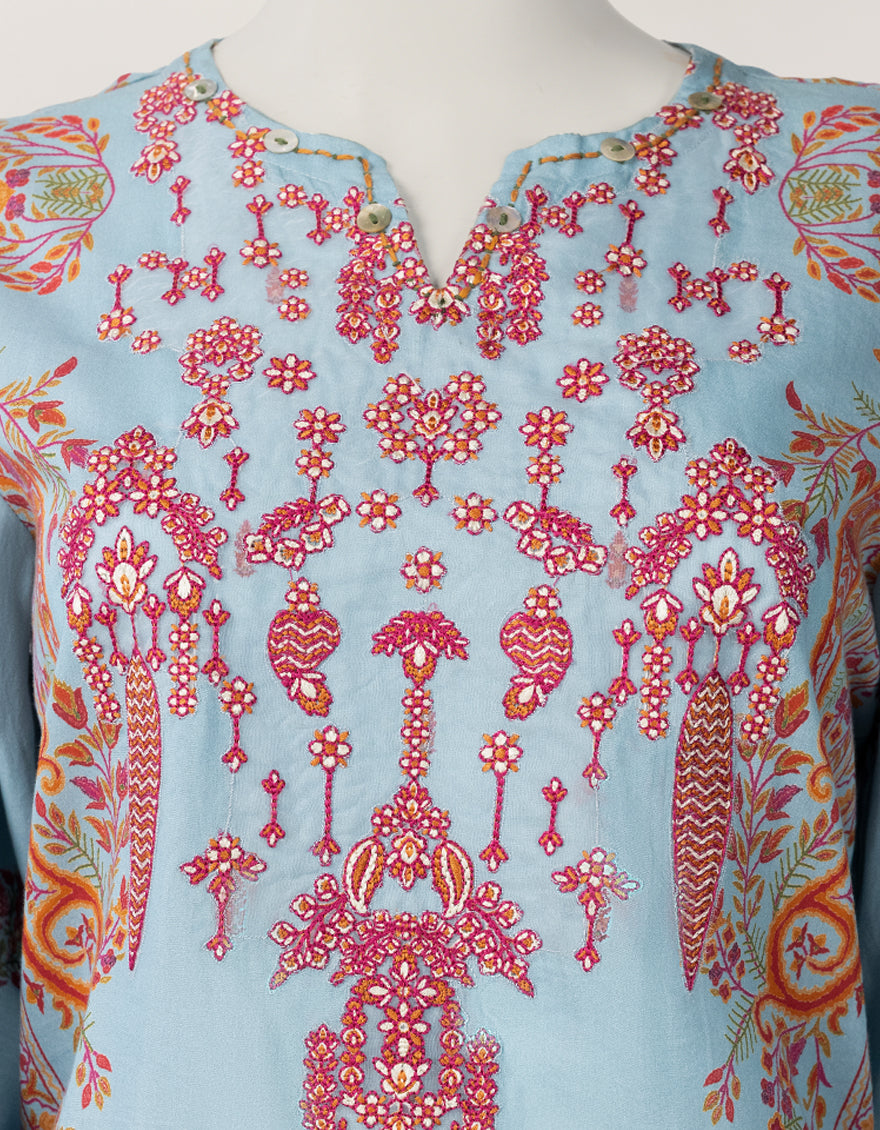 BLUE VISCOSE EMBROIDERED STITCHED 3PC