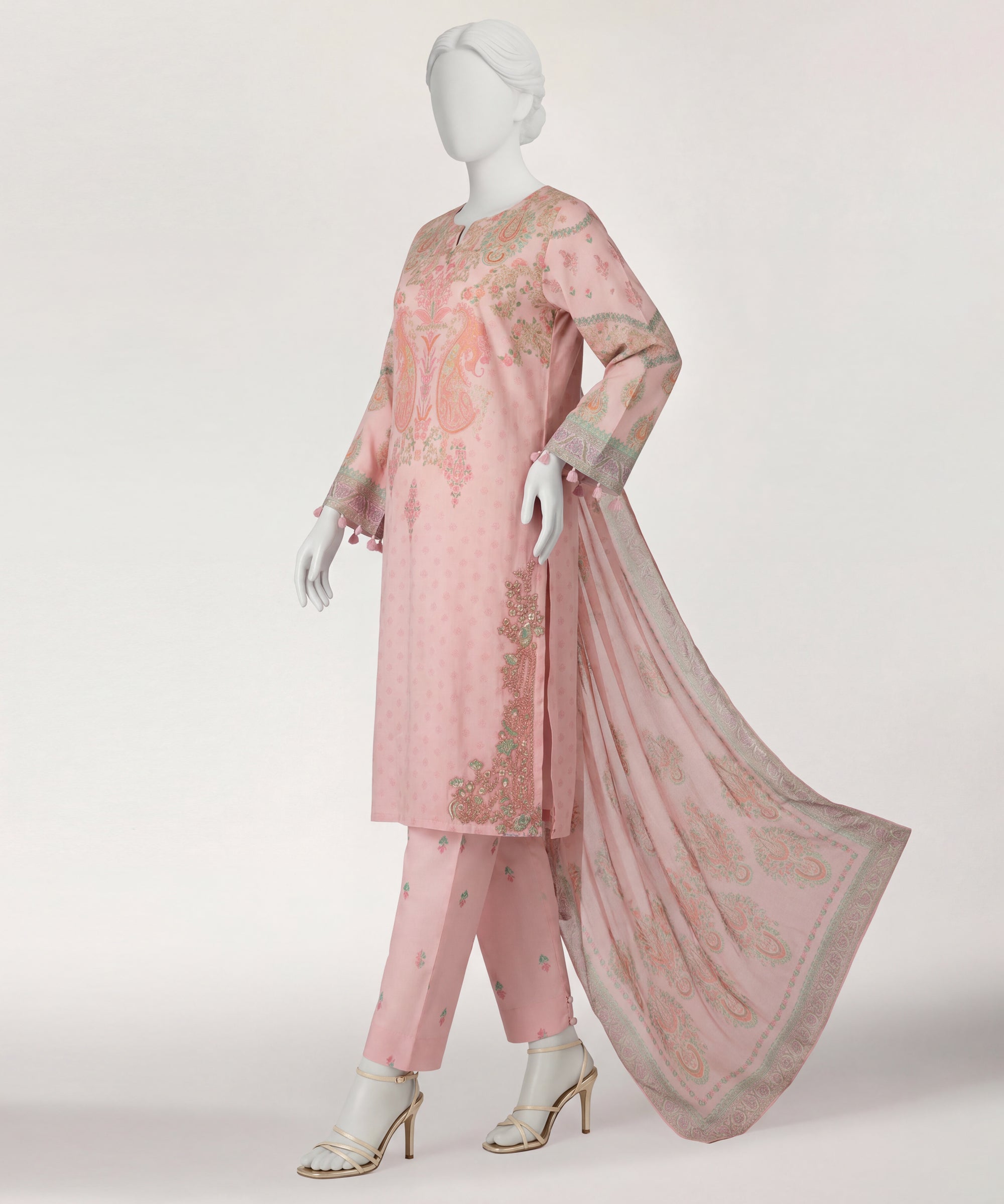 LIGHT PINK COTTON VISCOSE EMBROIDERED STITCHED 3PC