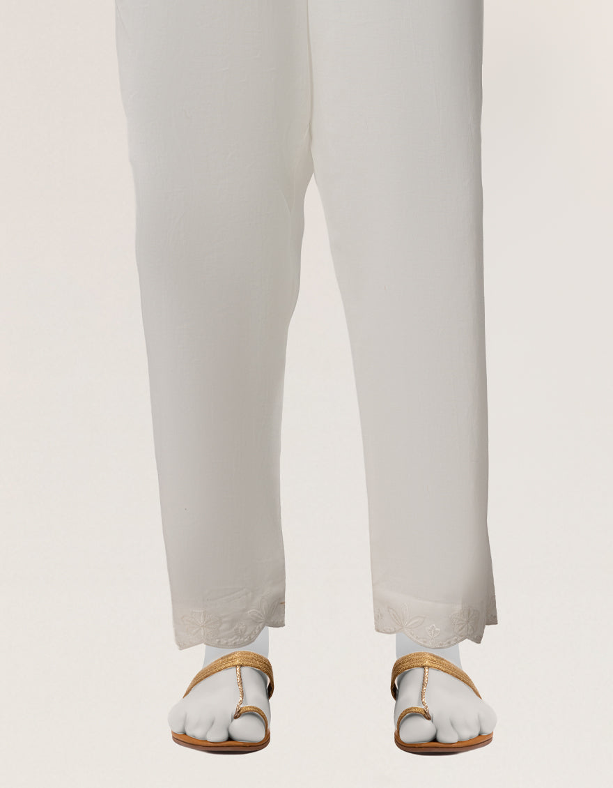 WHITE LAWN DYED STRAIGHT TROUSERS