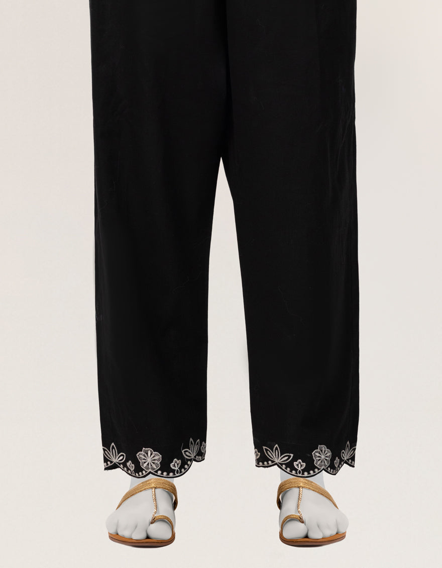 BLACK LAWN DYED STRAIGHT TROUSERS