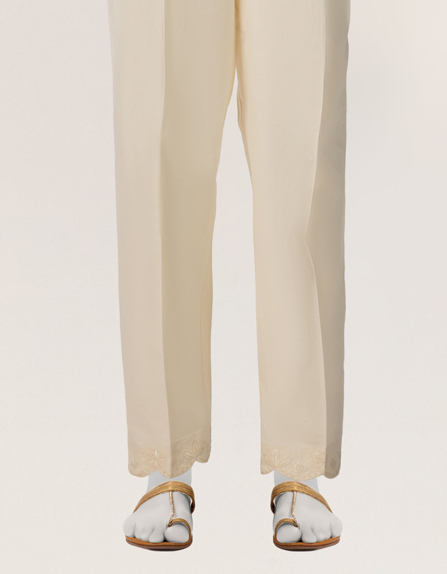 OFF WHITE LAWN DYED STRAIGHT TROUSERS