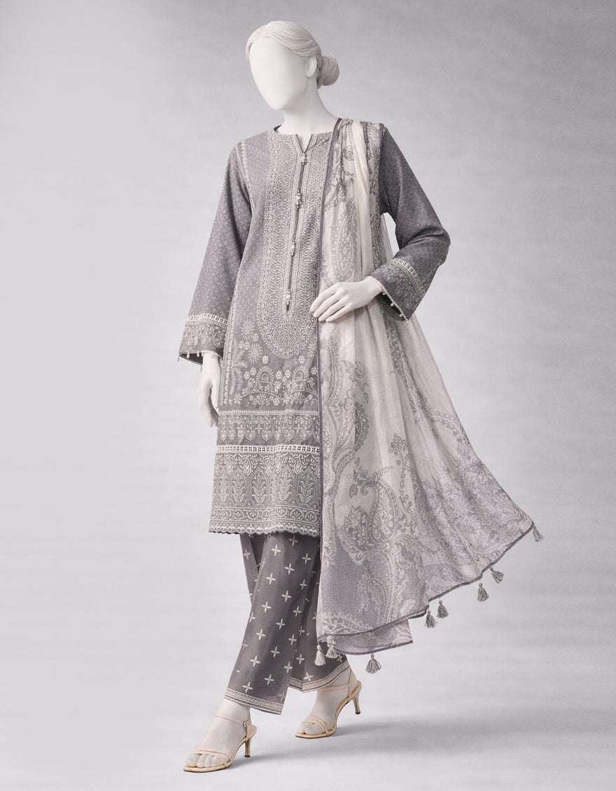 GREY LAWN PASTE PRINTED UNSTITCHED 3PC