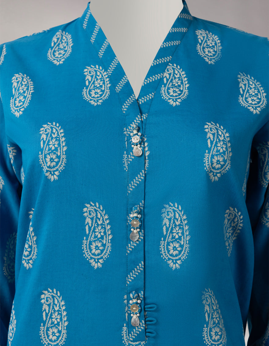 BLUE LAWN PASTE PRINTED UNSTITCHED 3PC