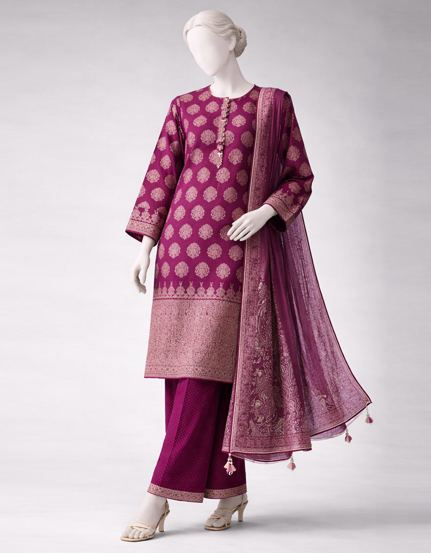 PURPLE LAWN PASTE PRINTED UNSTITCHED 3PC