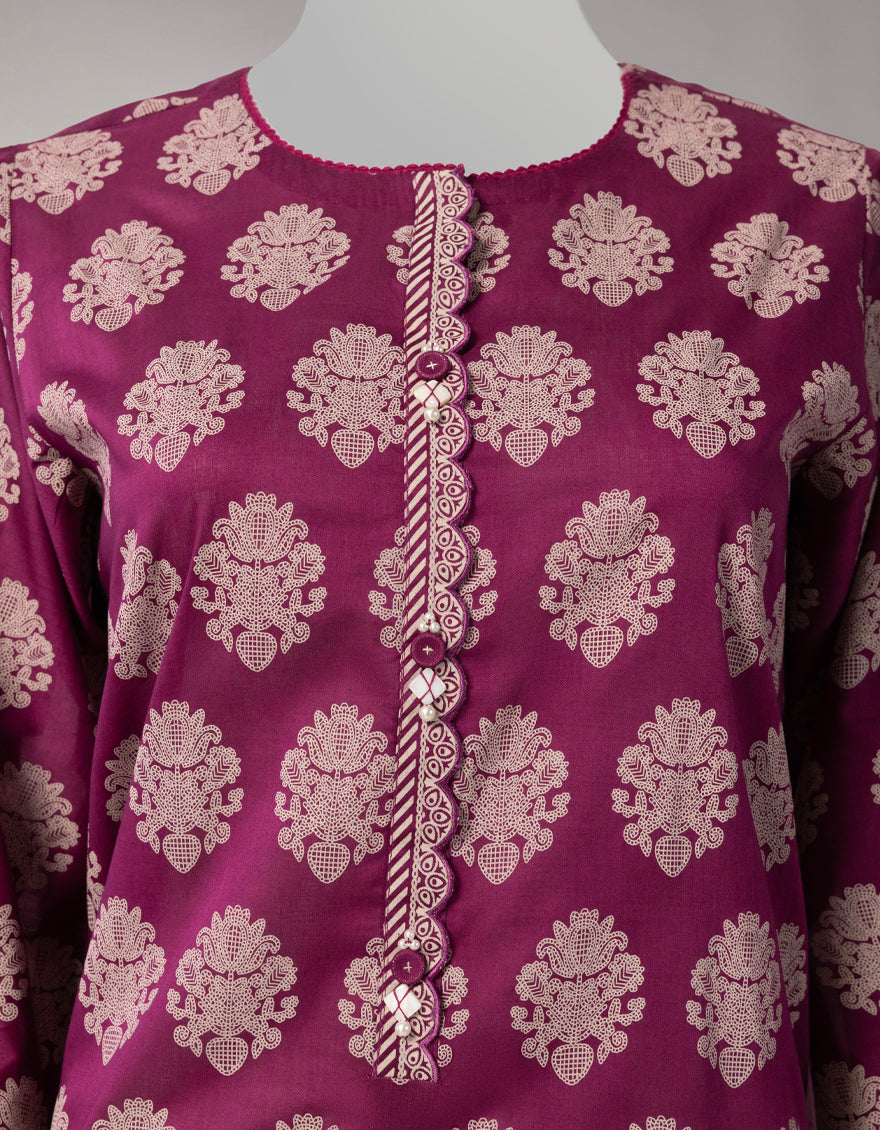 PURPLE LAWN PASTE PRINTED UNSTITCHED 3PC