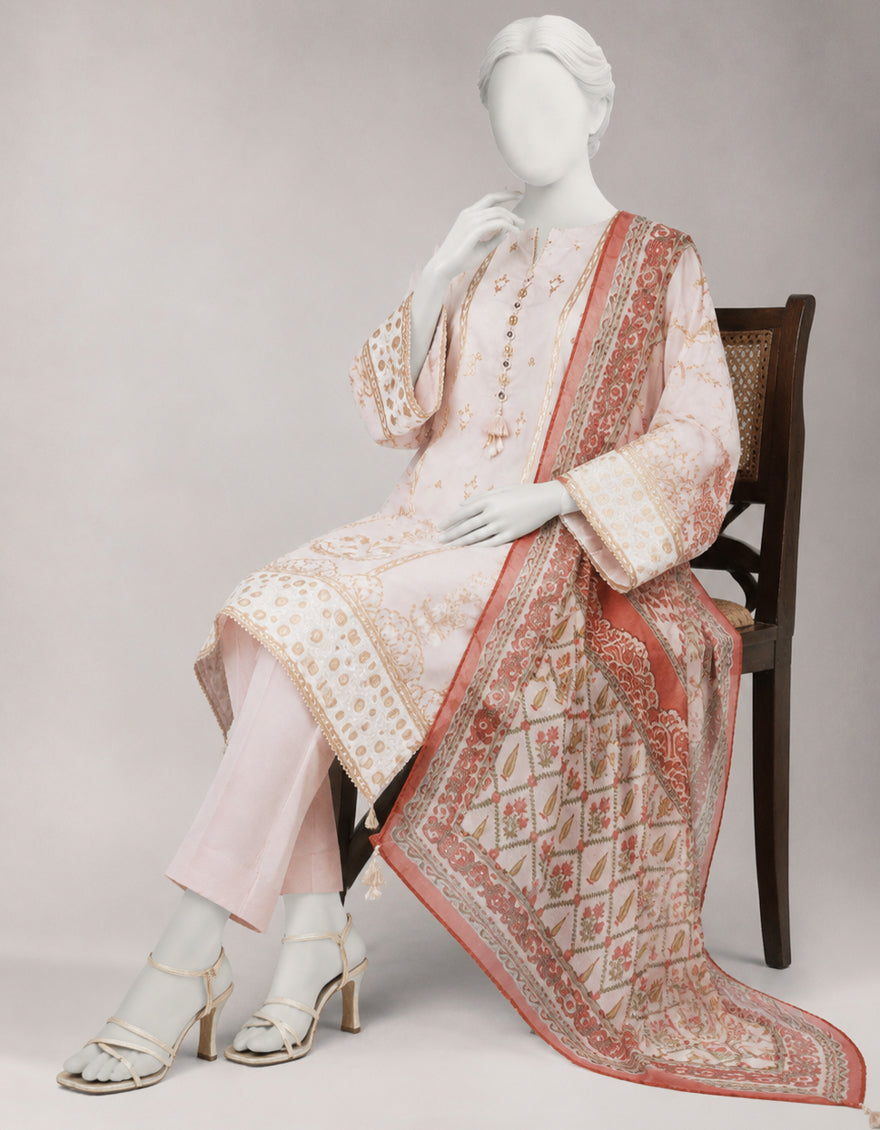 Pink Jacquard Digital Printed Unstitched 3Pc